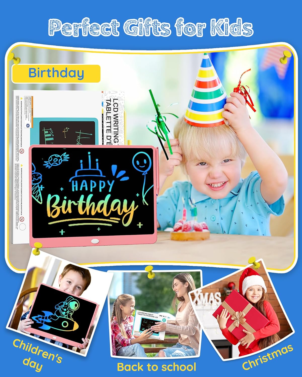 TEKFUN LCD Writing Tablet Doodle Board, 16 Inch Colorful Drawing Tablet Writing Pad,Toddler Toys for 3 4 5 6 7 8 9 Year Old Girls Boys Teen Adults,Birthday Gifts for Kids (Pink)