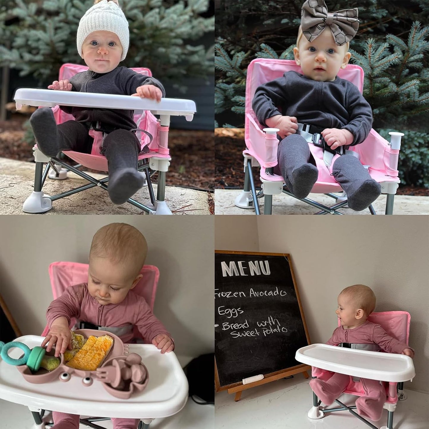 PandaEar Portable Baby Seat Travel| Compact Fold with Straps for Indoor/Outdoor Use| Great for Camping, Beach, Lawn |Toddlers, Kids, Boys, Girls (Pink)