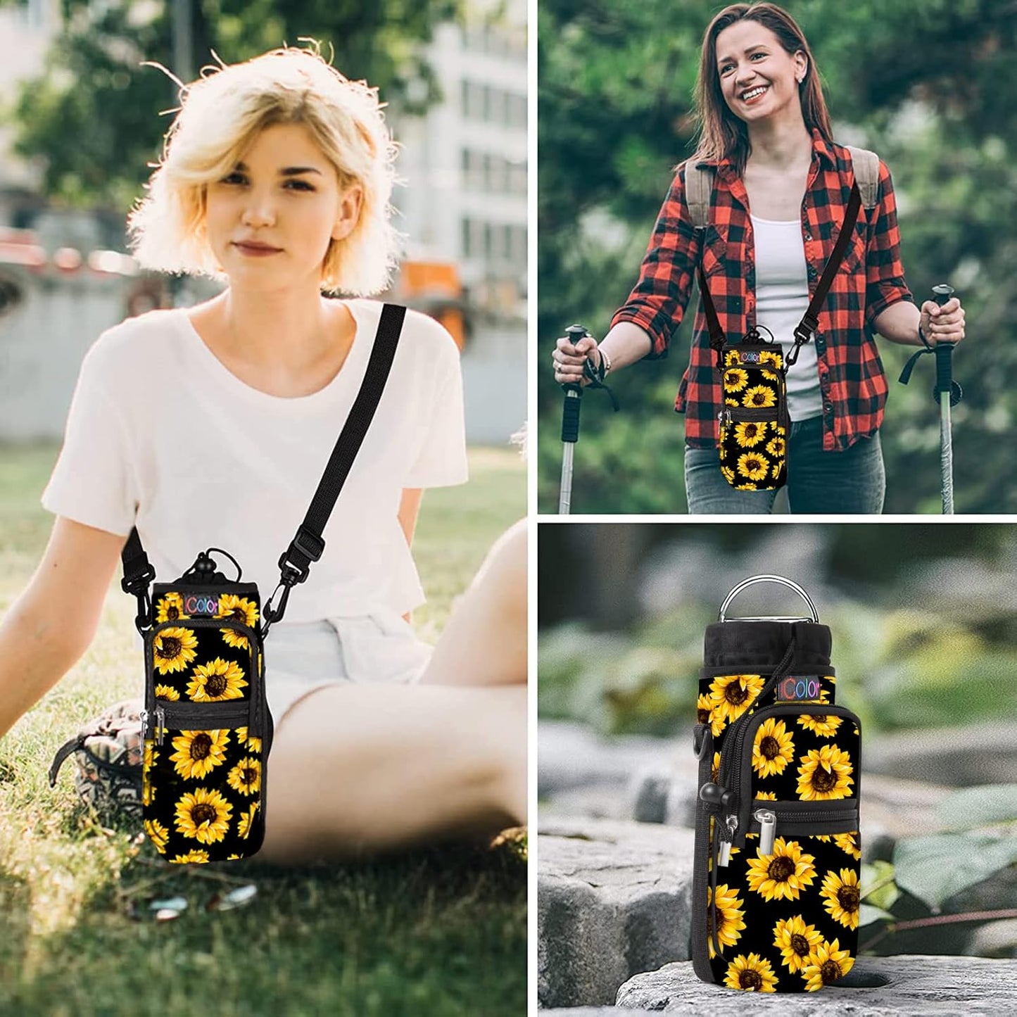 icolor Water Bottle Carrier Bag with Strap 25/32/40 oz Crossbody Bottle Holder with Phone Pocket Sling Sleeve Insulated Neoprene Water Bottle Pouch for Walking Travelling