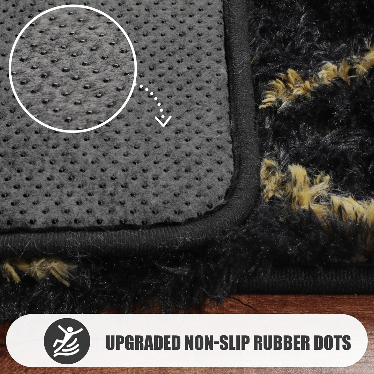 ONASAR 8x10 Area Rugs for Living Room, Fluffy Black and Gold Bedroom Rug, Washable Geometric Boho Large Soft Plush Shaggy Fuzzy Floor Carpet for Nursery Kids Classroom Playroom Dorm Home Decor