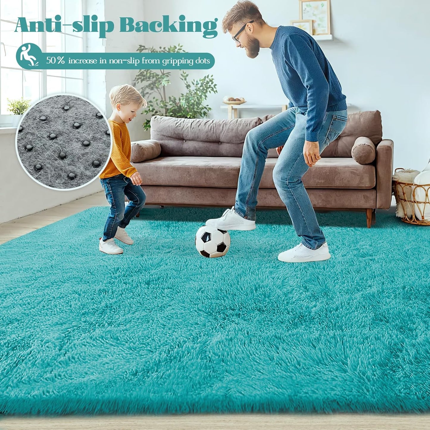 5x8 Area Rug for Living Room: Fluffy Shag Soft Washable Rugs Fuzzy Plush Indoor Carpet for Bedroom Nursery Playroom Dorm Kids Girls Boys Room (Teal Blue, 5'x8')