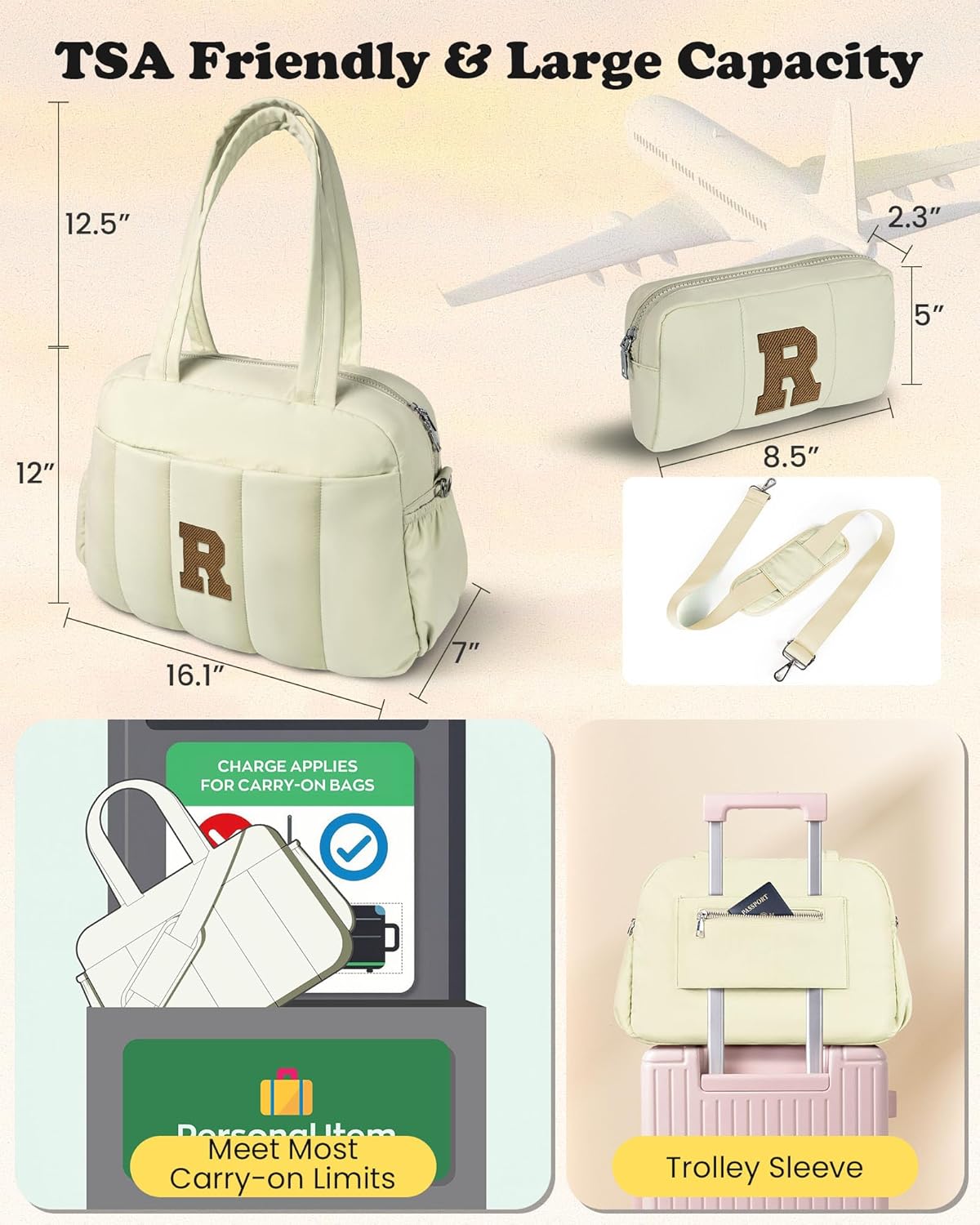 Duffle Bag for Travel Women, Travel Bags,Monogram Gifts-Initial Overnight Bag with Wet Pocket,Lightweight Weekender Bags Personalized Gym Tote with Makeup Pouch