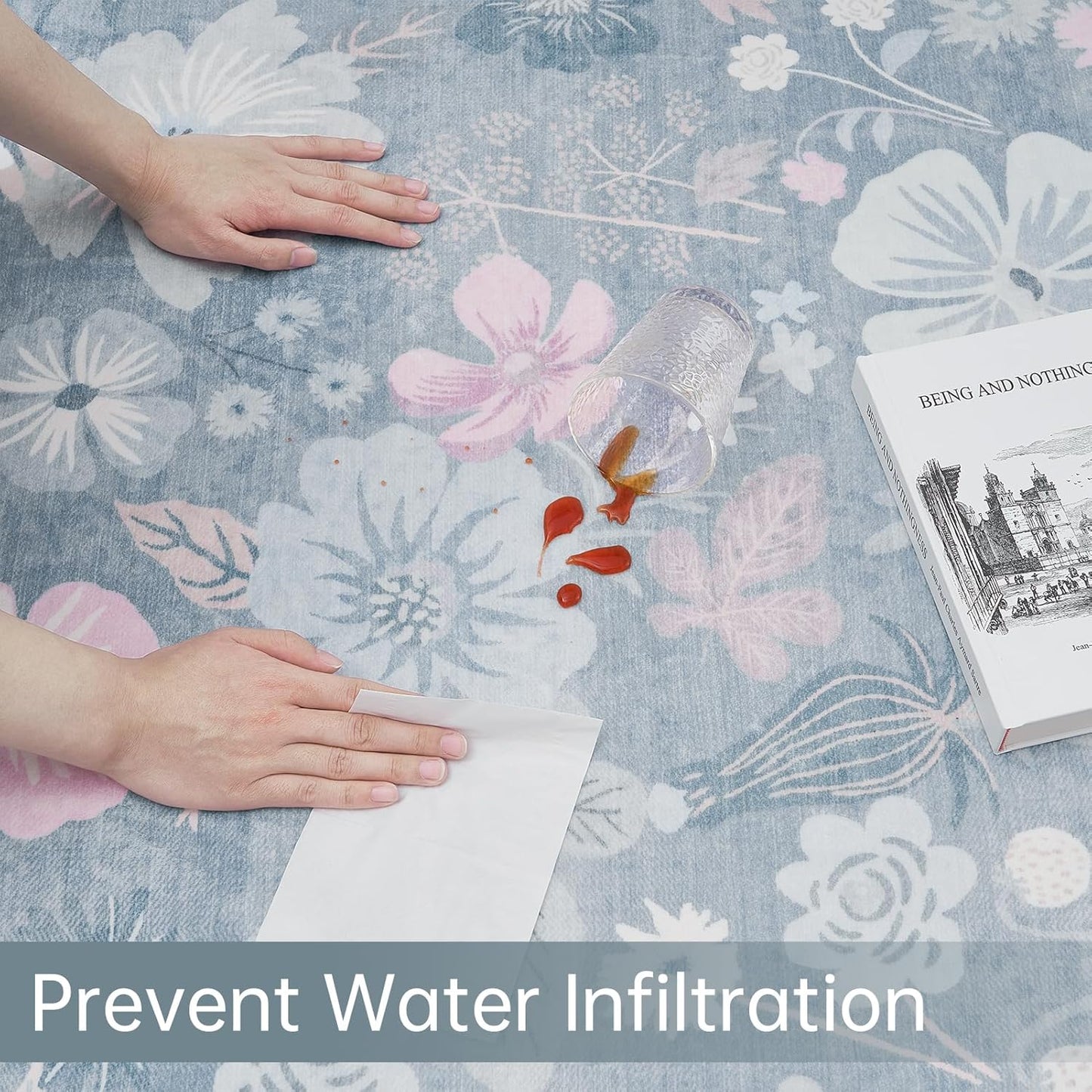 Bedroom Rugs 3x5 Machine Washable Non Skid Stain Resistant Low Pile Faux Fur Area Rug Soft Boho Retro Floral Accent Small Carpet for Living Room Entrance Farmhouse Bedside Nursery Girls,Light Blue