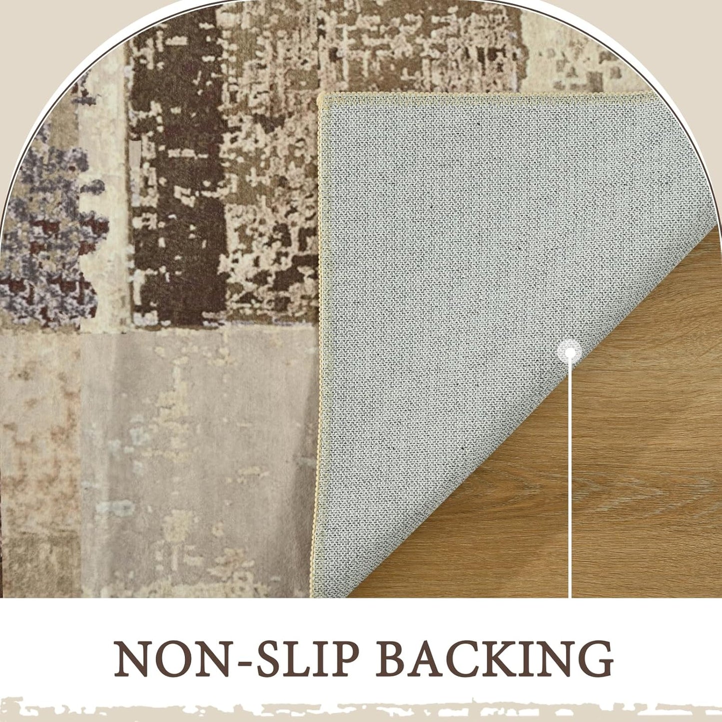 LOCHAS Rug for Living Room, Washable Soft Area Rugs for Bedroom 8x10, Abstract Carpet for Indoor Office Kids Dining Room Nursery Floor, Khaki Geometric Vintage Home Decor, Non Slip, Pet Child Friendly