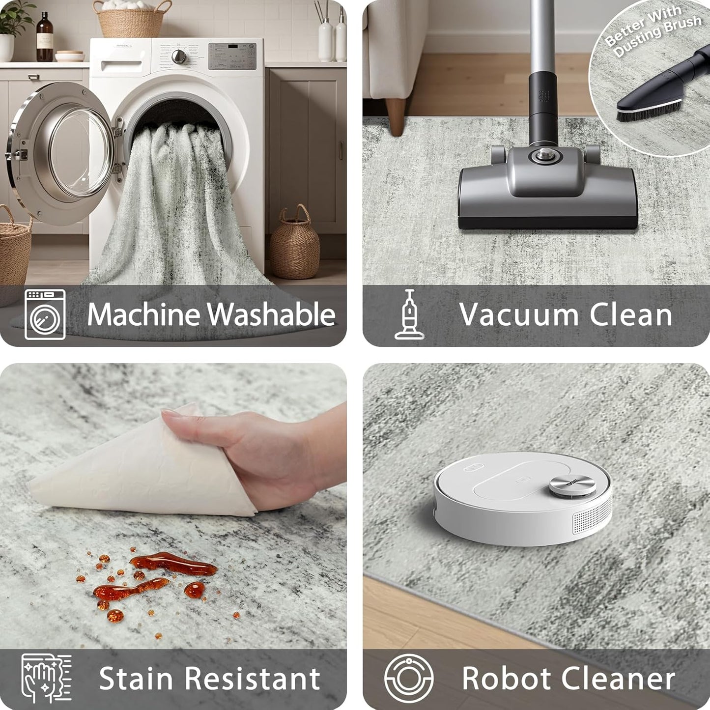 5x7 Area Rugs for Lliving Room Bedroom, Abstract Washable Rugs with Non-Slip Backing, Stain Resistant Thin Carpet for Dorm Dining Room Table Nursery Indoor Home Office-Gray