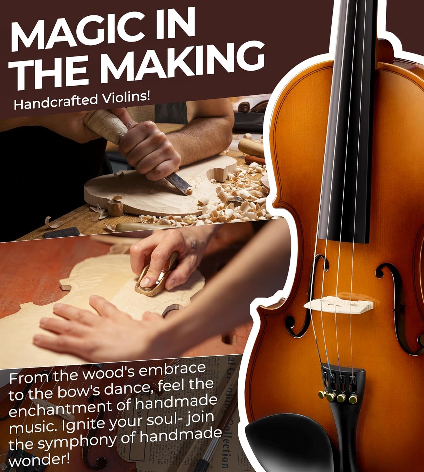 Vangoa Violin 3/4 Size for Kids Full Set, Beginners Fiddle Three Quarter Bundle Acoustic Violins Starter Kit Package Side Solidwood, Hard Case for School Students, Childrens, Adults Ages 9-12