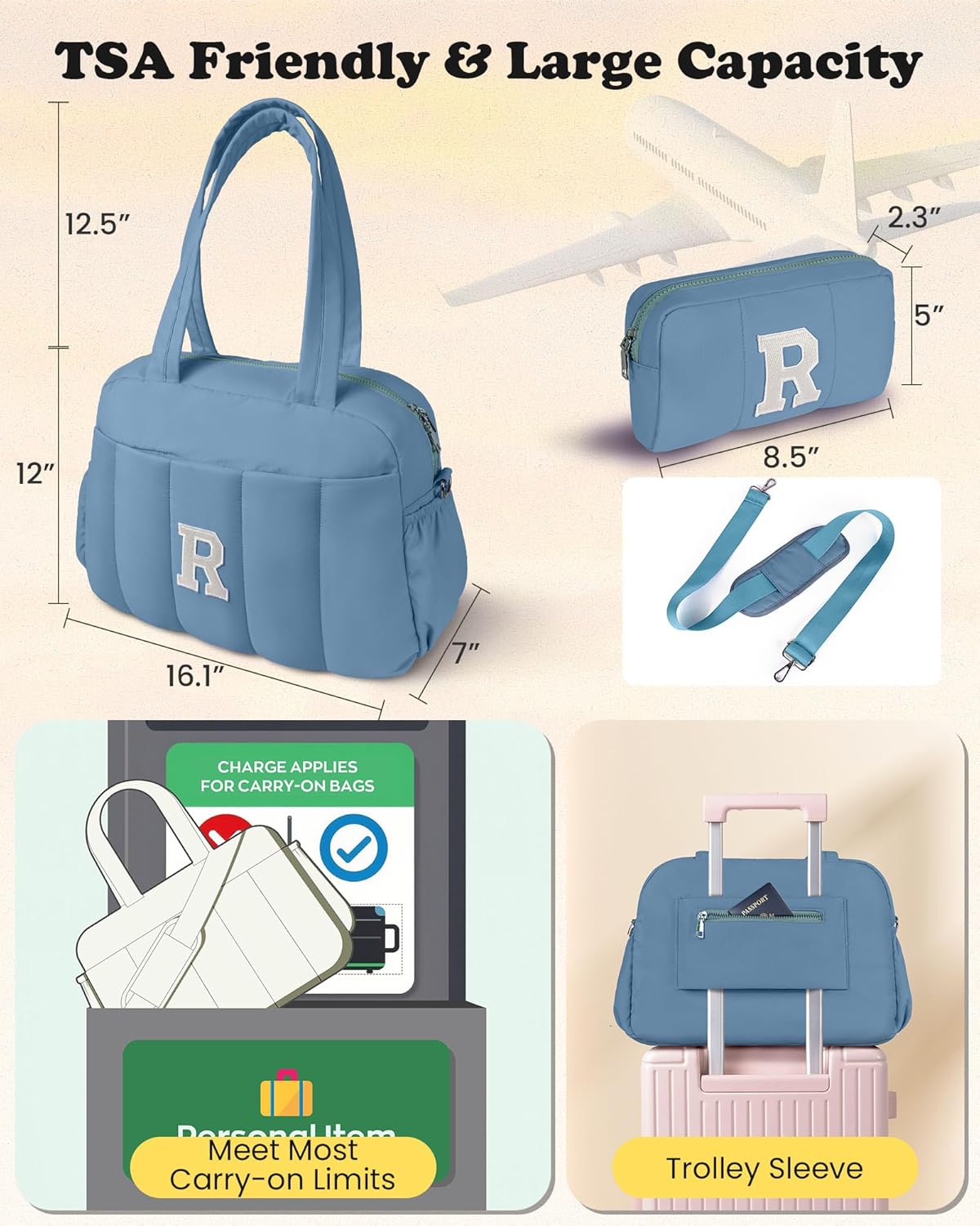 Women Birthday Gifts-Initial Duffle Bag, Yoga Bags for Women,Overnight Bag with Wet Pocket,Lightweight Work Bags Personalized Gym Tote with Makeup Pouch