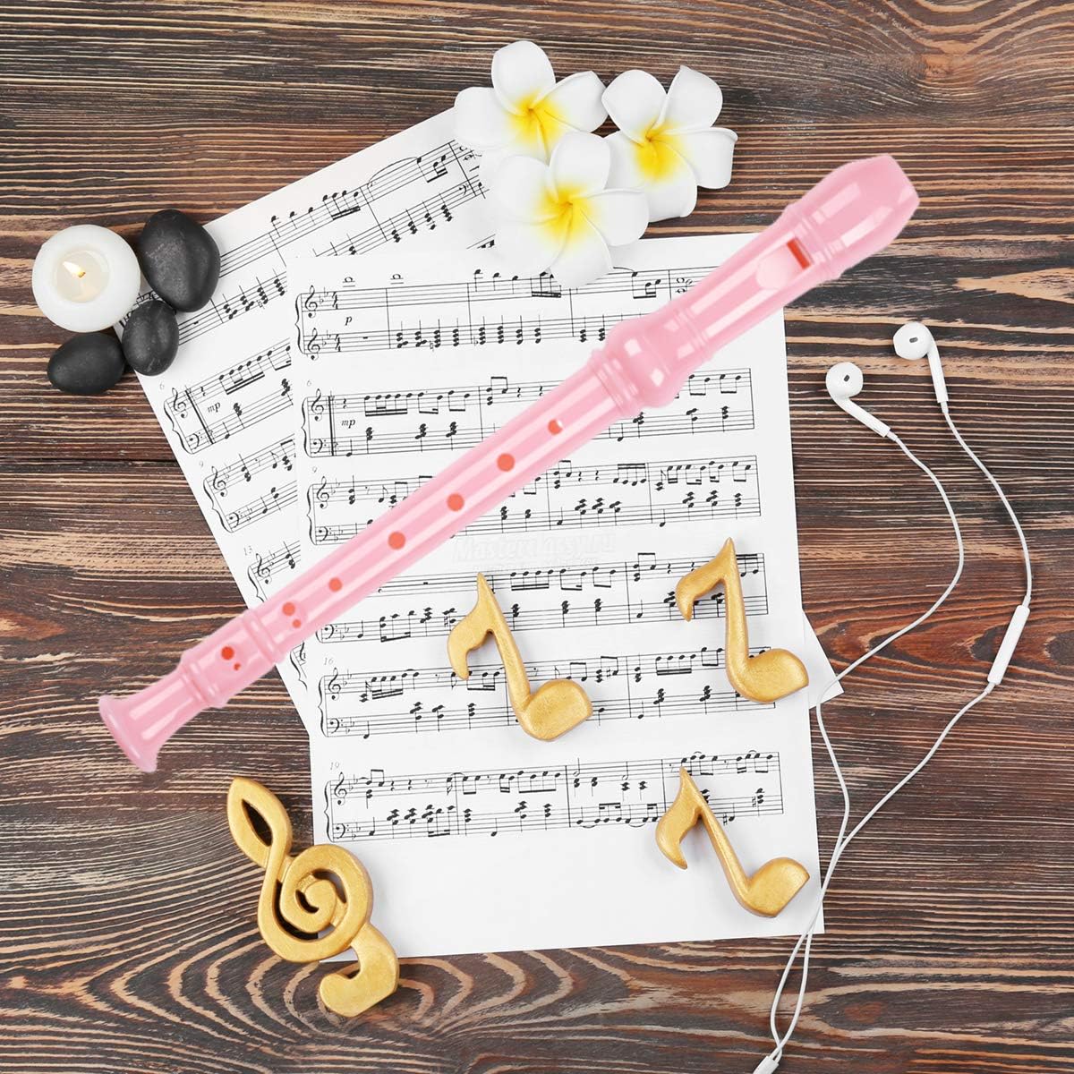 Soprano Recorder Instrument for Kids Beginners Student German Fingering C Key Recorder Instrument 3 Piece with Cleaning Rod and Bag Fingering Chart(Pink)
