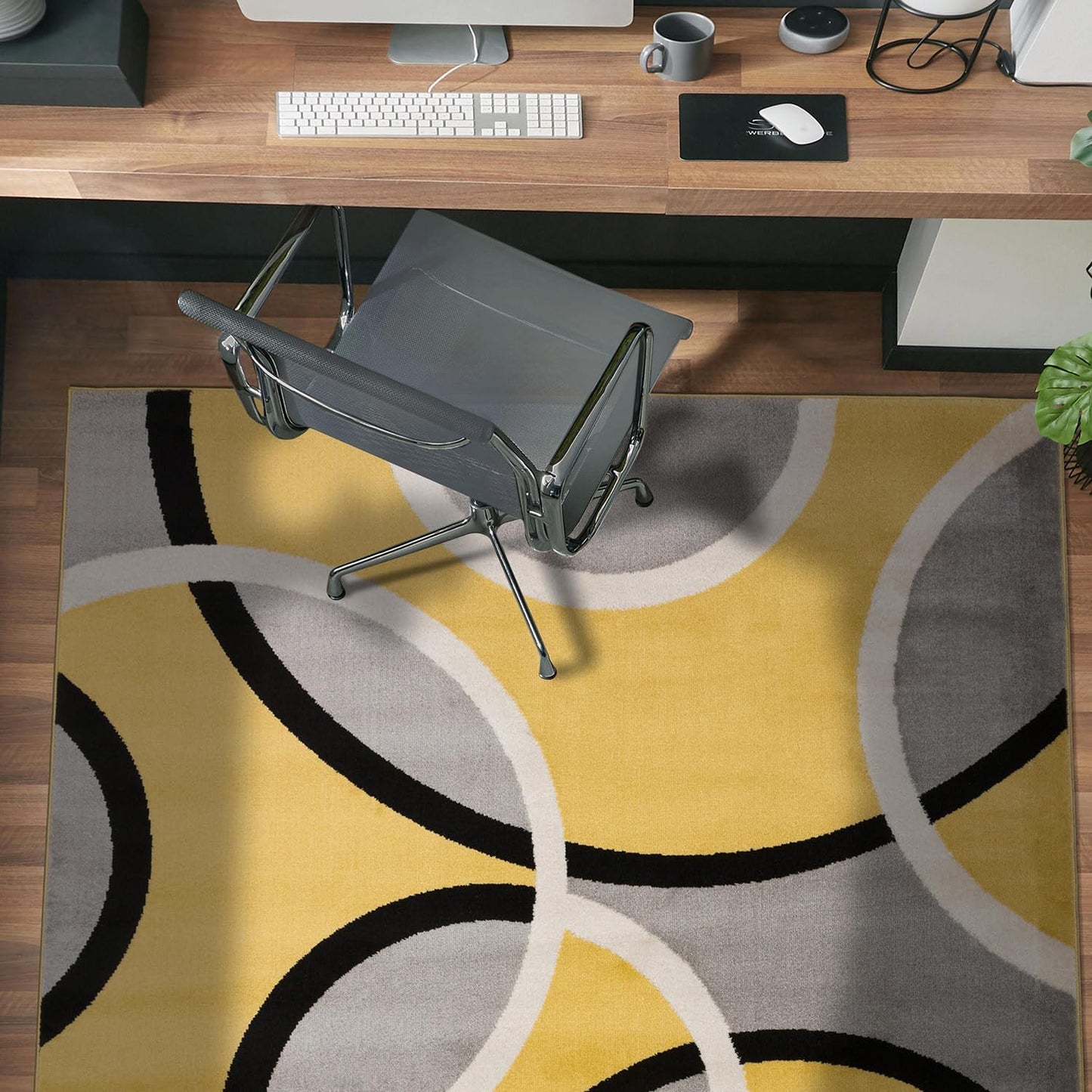 Rugshop Contemporary Abstract Circles Easy Maintenance for Home Office,Living Room,Bedroom,Kitchen Soft Area Rug 3'3" x 5' Yellow