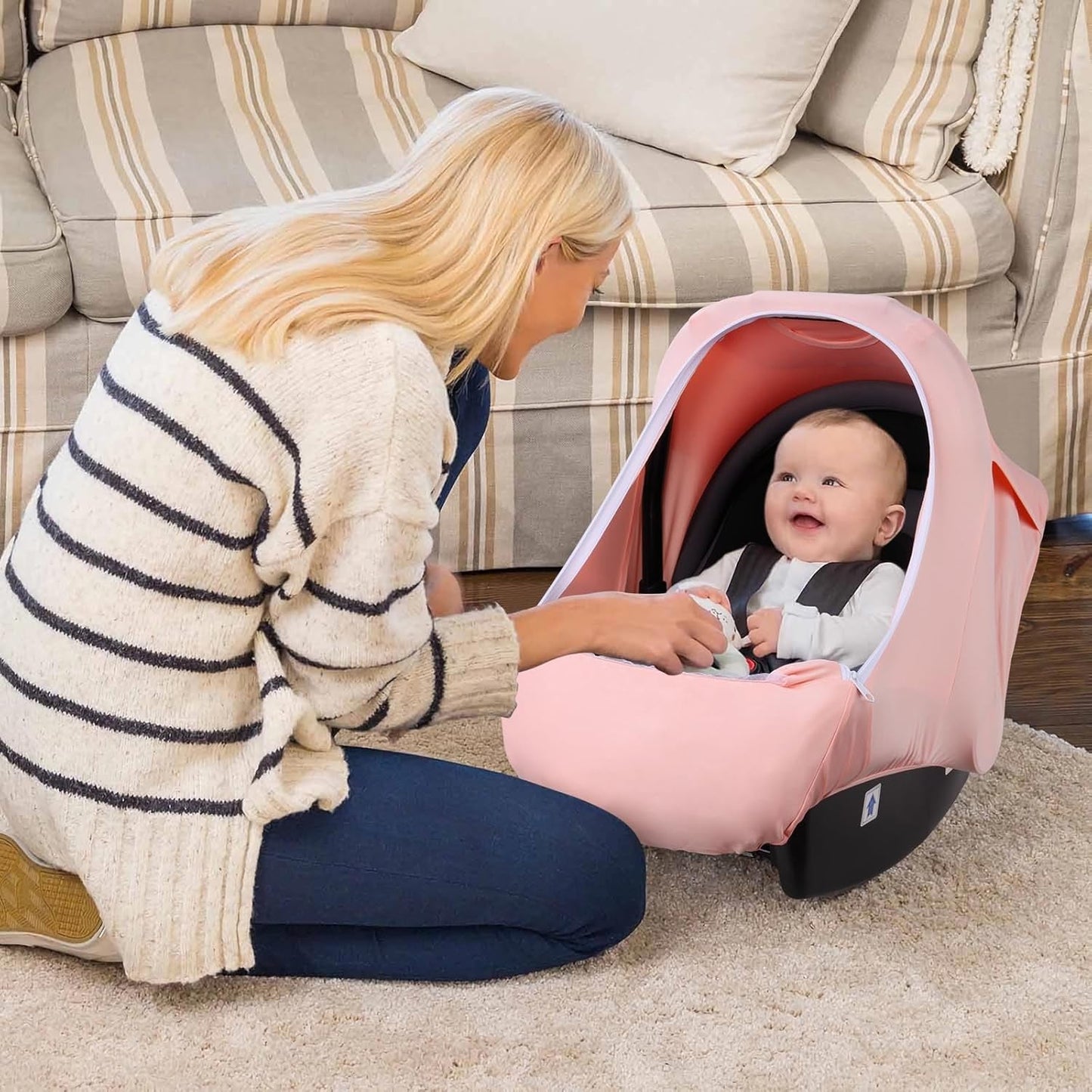 Metplus 2-in-1 Baby Car Seat Cover, Multi Use Cover for Baby Car Seat Canopy with Privacy Sun Shade, Protect Your Baby's Safety Seat with Style, Infant Carrier Covers for Boys & Girls