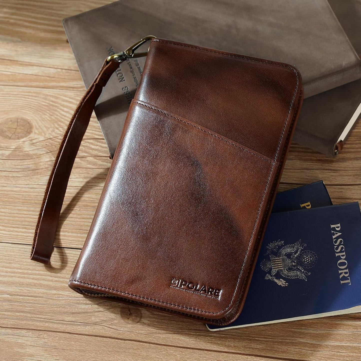 Polare Full Grain Leather Passport Holder Cover Case for Men and Women RFID Blocking Family Travel Wallet Holds 6 Passports