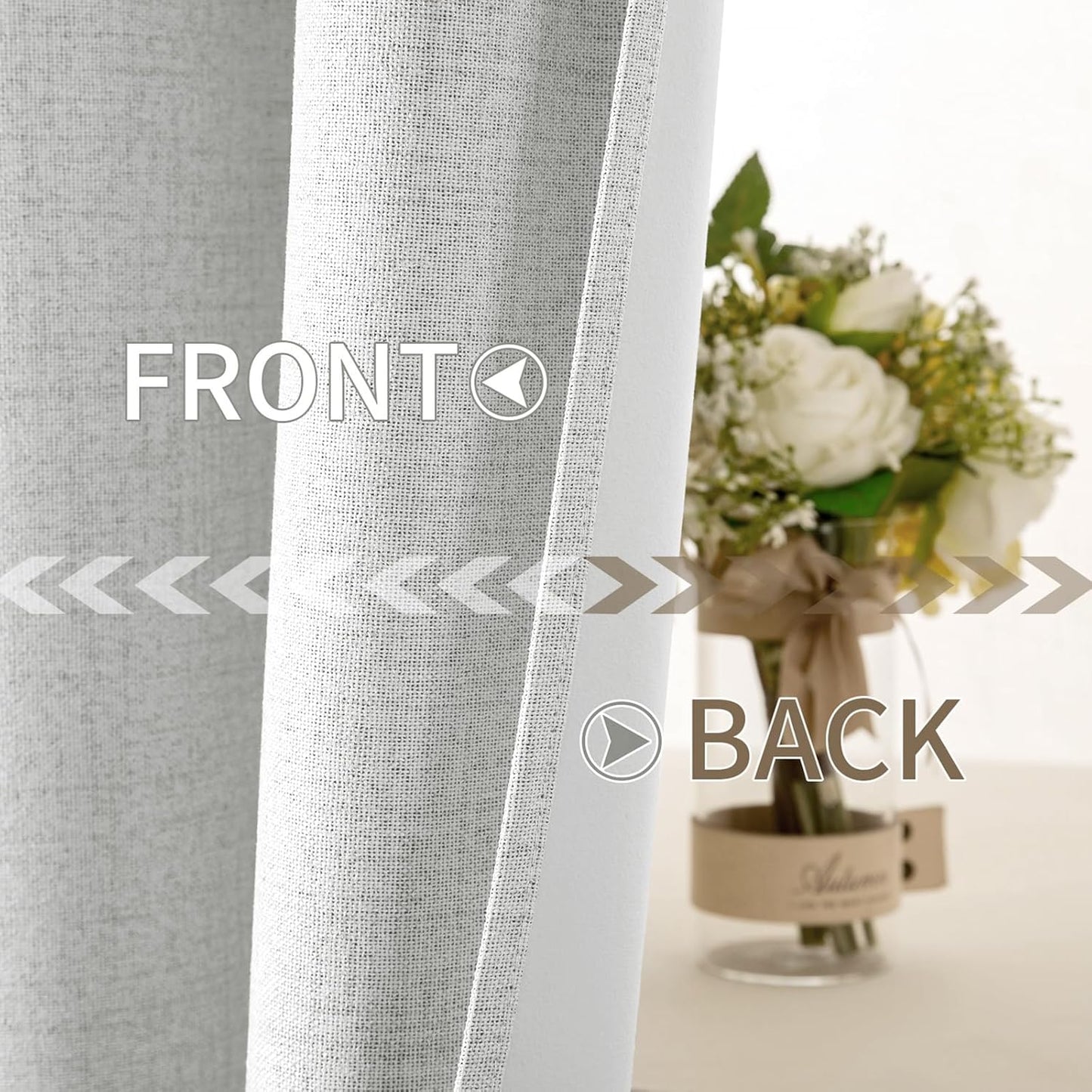 MIULEE 100% Blackout Linen Textured Curtains for Bedroom Solid Thermal Insulated Heathered White Grommet Room Darkening Curtains & Drapes Luxury Decor for Living Room Nursery 52 x 108 Inch (2 Panels)
