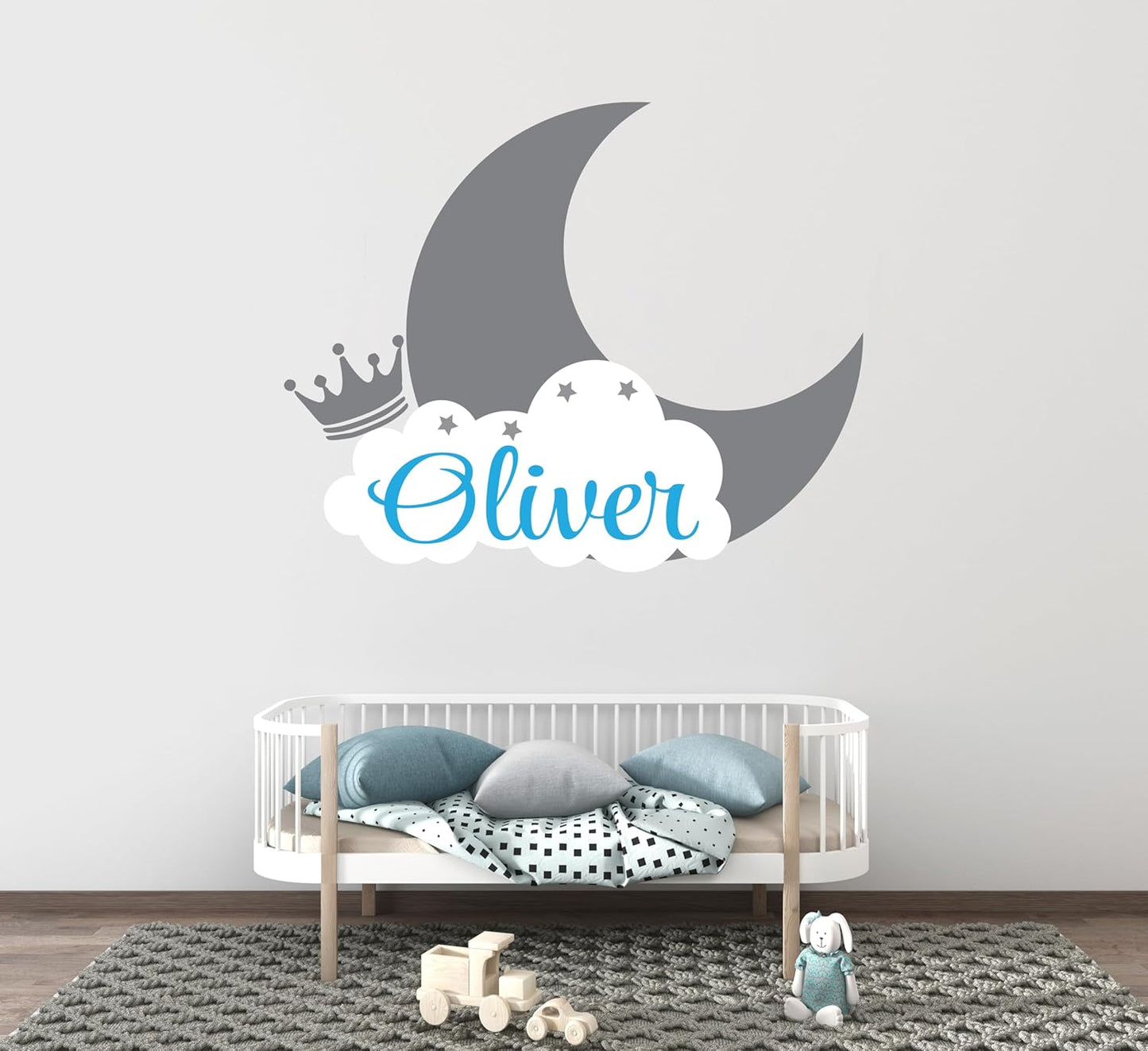Personalized Name Moon & Cloud Wall Decal - Custom Baby Nursery Sticker - Peel and Stick Mural for Girls & Boys Room - Removable Vinyl Art Decor - Mural Decal for Nursery Decor (Wide 15"x12" Height)