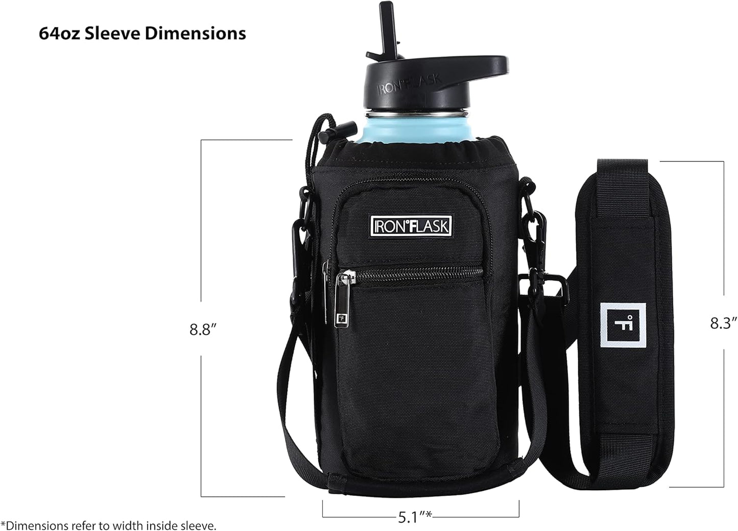 IRON °FLASK Carrier, Holder, Sleeve - Fits Insulated Stainless Steel Sports Water Bottle, Adjustable Shoulder Strap, Holder Bag Case Pouch Cover