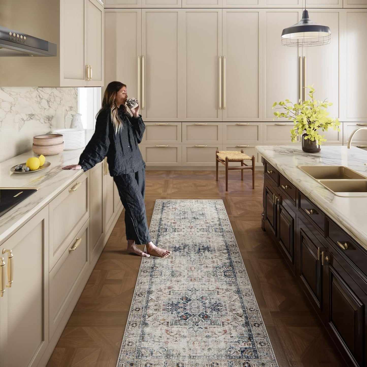 Machine Washable Kitchen Runner Rugs: 2'6"x8' Hallway Runner Rug Non Slip Low Pile Stain Resistant Soft Carpet Runners for Hallways Indoor Entryway Kitchen Laundry Room Beside Farmhouse