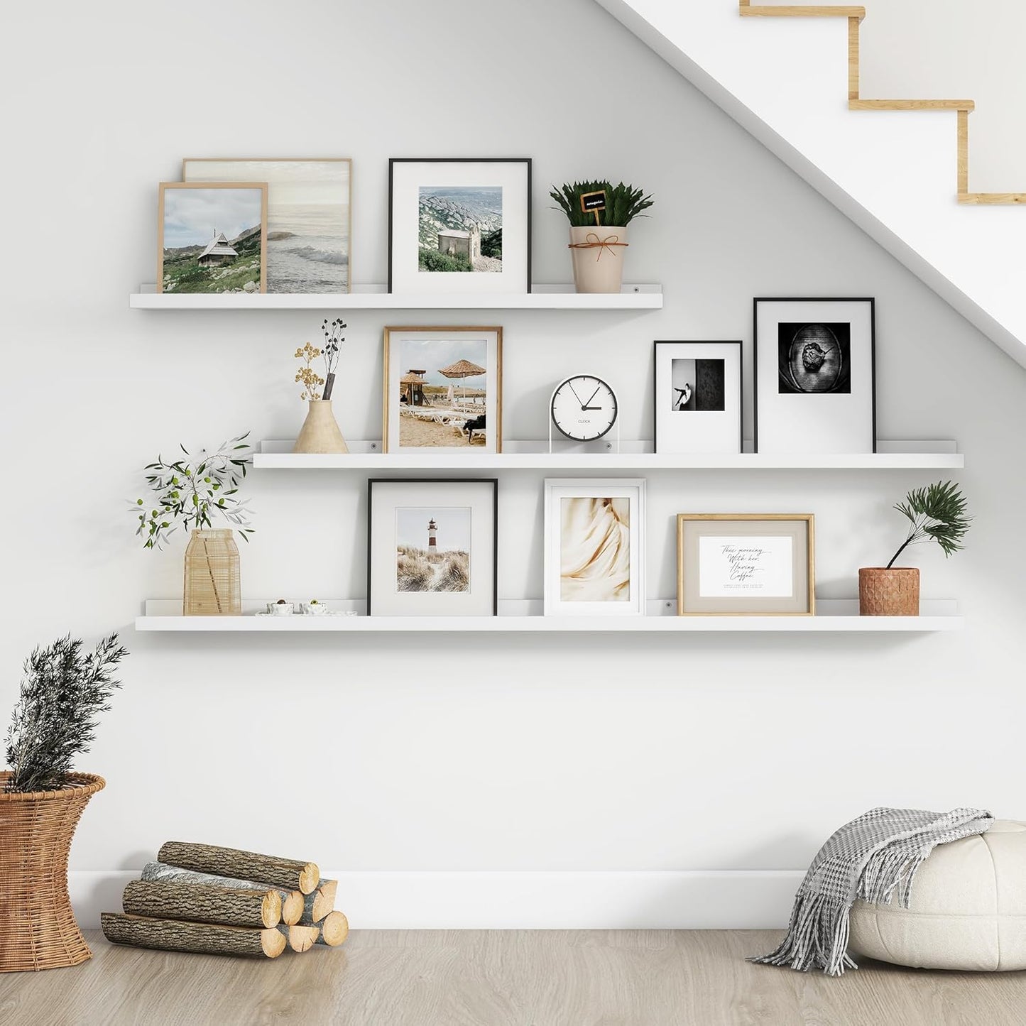 Floating Picture Ledge Shelves for Wall Set of 4, 48 Inch Wall Shelves with Lip Long Large Nursery Book Shelf for Toys Storage Kids Bookshelf Wall Mounted Living Room Bedroom Decor Frames