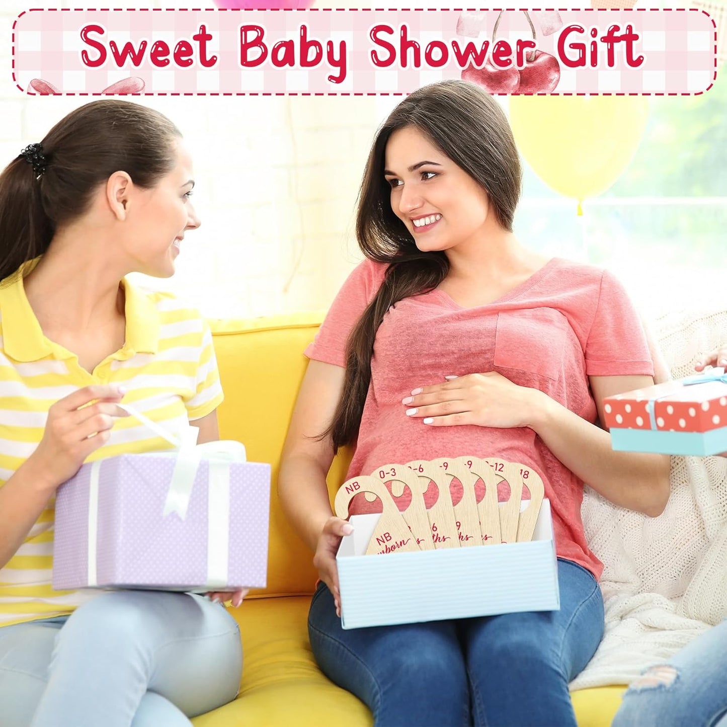 R HORSE Wooden Baby Closet Dividers - 8Pcs Double-Sided Cherry Pink Bow Baby Closet Organizer Newborn Clothes Size Hanger Dividers Nursery Decor Baby Shower Birthday Gift for Boy Girl (0-24 Months)