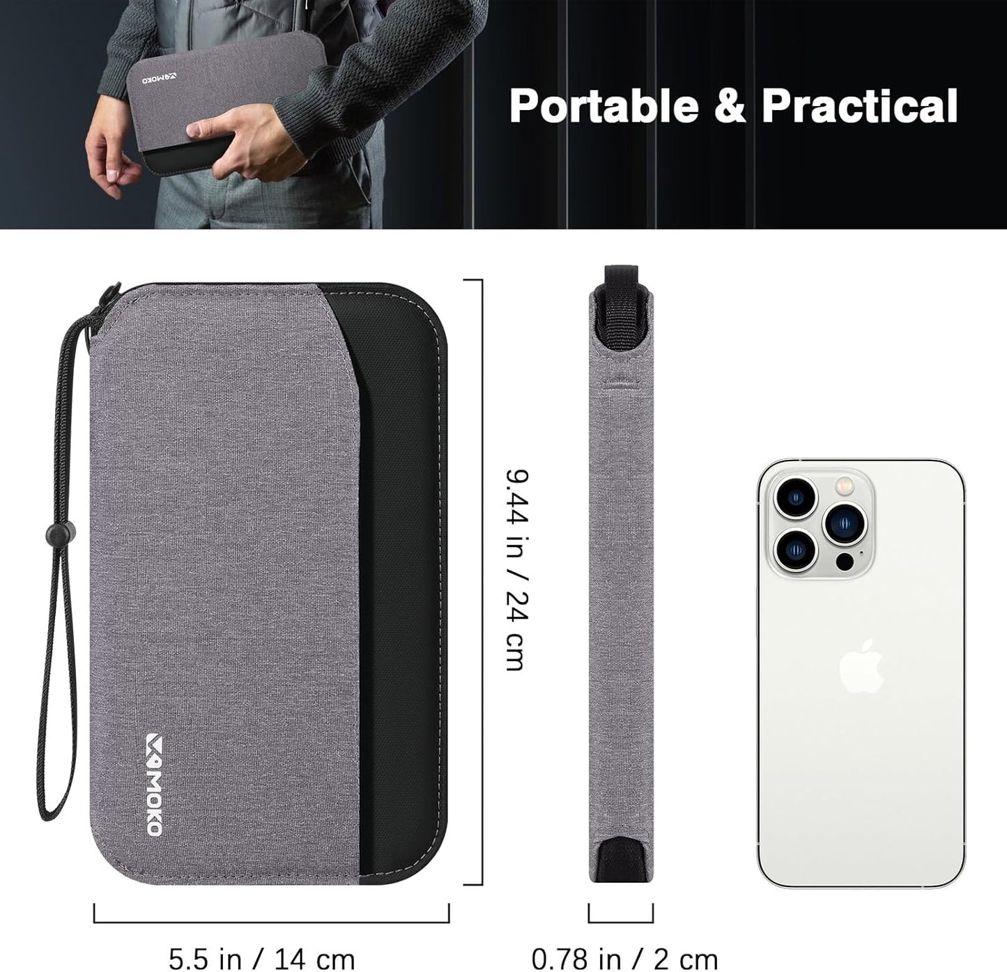 MoKo Family Passport Holder for 5, RFID Blocking Passport Wallet for Men Women, Travel Wallet Holder with Multiple Compartments, Travel Document Organzier for Cards, ID, Tickets, Keys, Gray