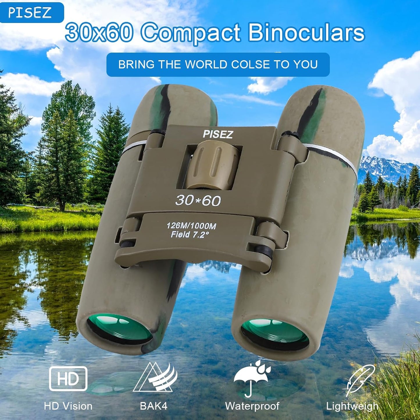PISEZ 30X60 Compact Binoculars for Adults and Kids,Lightweight Foldable Easy Focus Small Binoculars for Bird Watching Hunting Concert Traveling Theater Opera Sightseeing