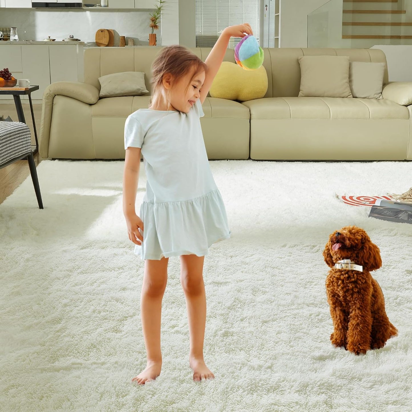 5X8 Ultra Soft Rug for Living Room, Fluffy Shag Area Rug for Bedroom, Modern Shaggy Carpets Fuzzy Rug for Teens Dorm Nursery Home Decor Aesthetic, Upgrade Anti-Skid Durable, Cream White