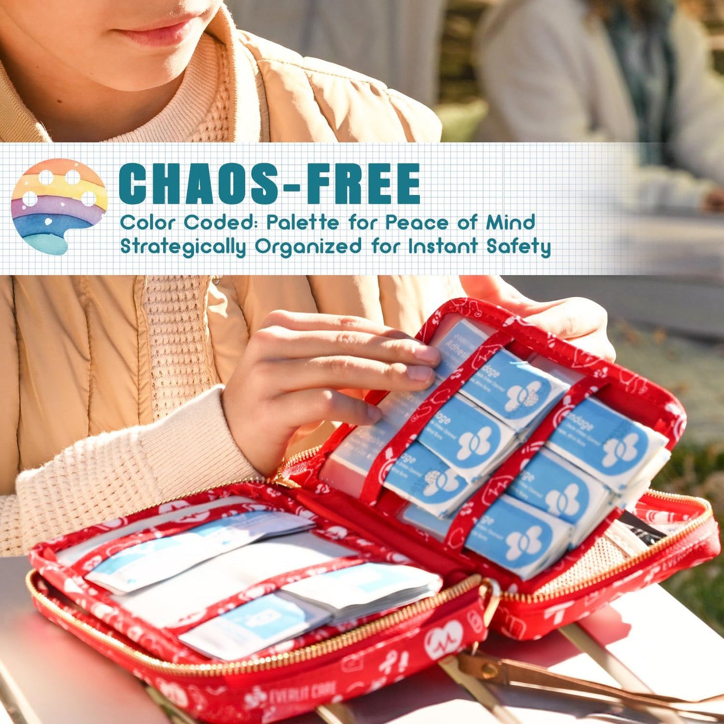 EVERLIT Care Rescue Pack | Family-Friendly First Aid Kit for Kids with 200 Pcs Medical Supplies | Travel-Friendly Compact Storage Bag for Home, Car, Travel, Camping, Adventure (Playground)