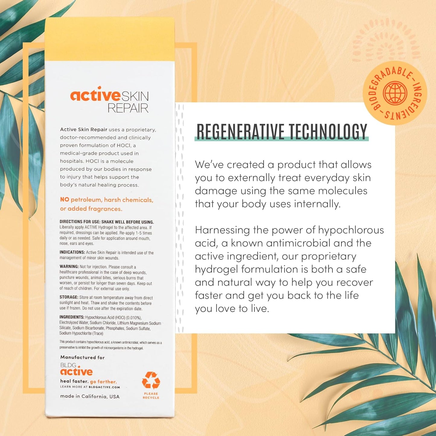 Active Skin Repair First Aid Healing Skin Hydrogel - Natural & Non-Toxic Repairing Ointment with Hypochlorus Acid for Minor Cuts, Wounds, Scrapes, Rashes, Sunburns, & More, 3 oz