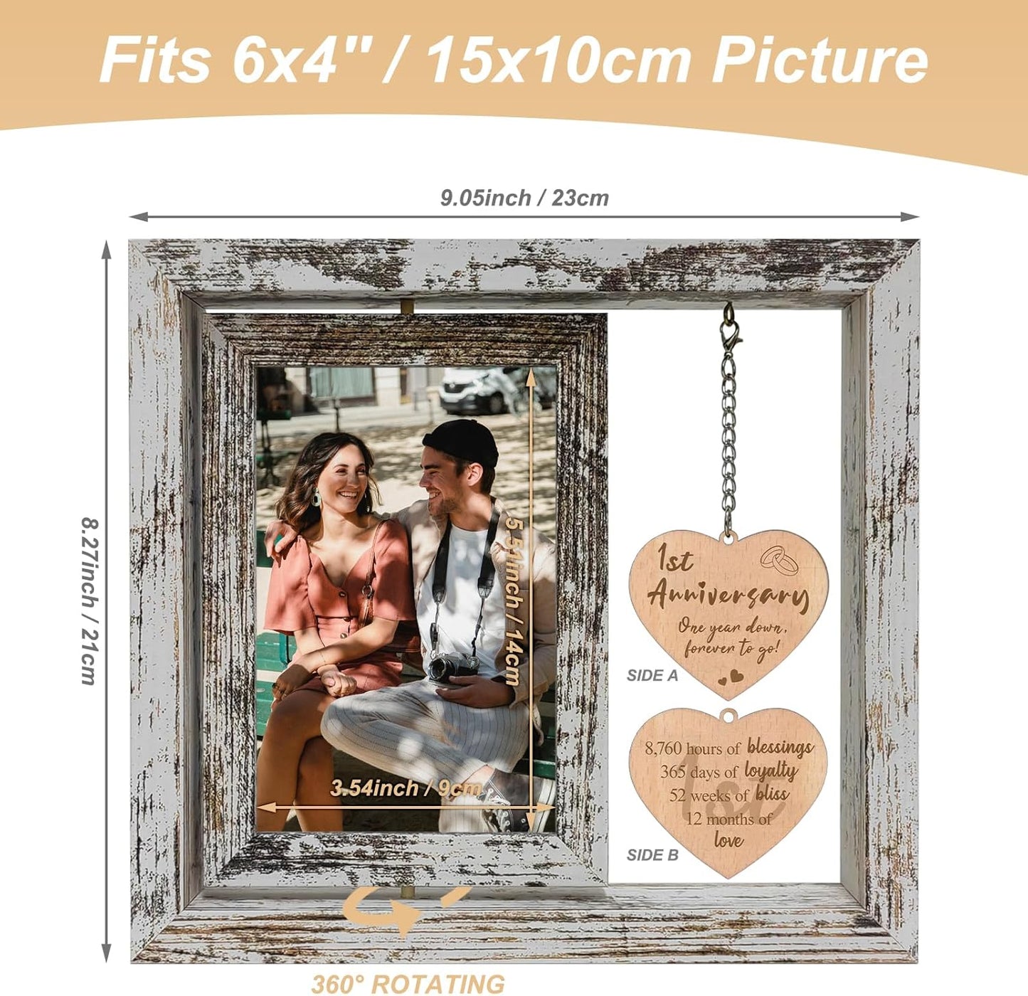 1 Year Anniversary Rotating Picture Frame Gifts for Girlfriend, 1st Anniversary Frame Gifts for Her Wife First Wedding Anniversary Photo Frame for Couple (Dis Two 6x4)