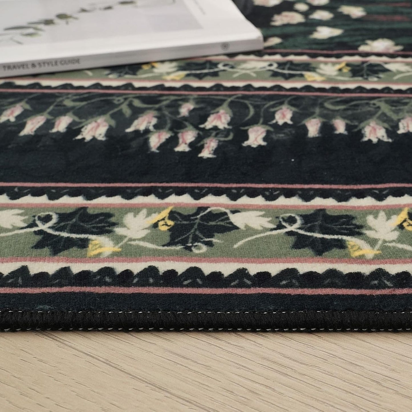 Area Rugs 8x10 Clearance Impressionist-Style Vintage Washable Area Rug Non Slip Low Pile Large Rug for Bedroom Farmhouse Dining Room Kids Playroom, Green