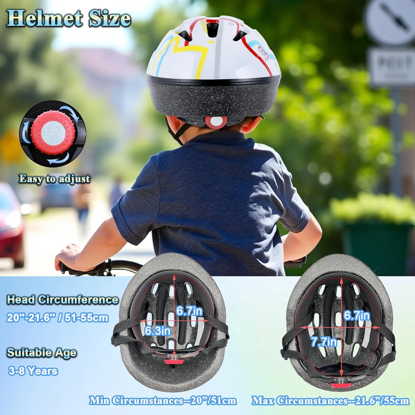 Kids Helmet Adjustable for Kids Ages 3-8 Years Old Boys Girls, Toddler Helmet with Protective Sports Gear Set Knee Elbow Pads Wrist Guards for Cycling Skateboard Scooter
