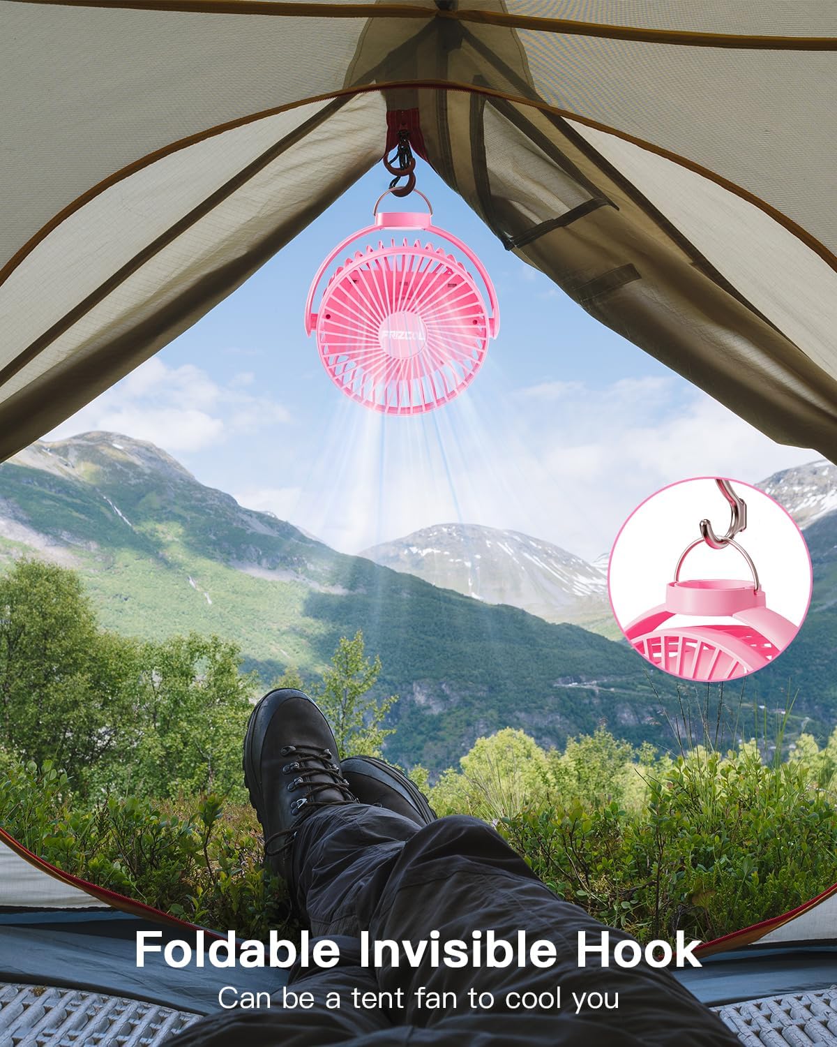 FRIZCOL 12000mAh Portable Stroller Fan, Use As Power Bank, 65H Battery Operated Fan Flexible Tripod Clip On Fans, Detachable Personal Handheld Baby Fans for Stroller, Car seat, Desk, Treadmill(Pink)