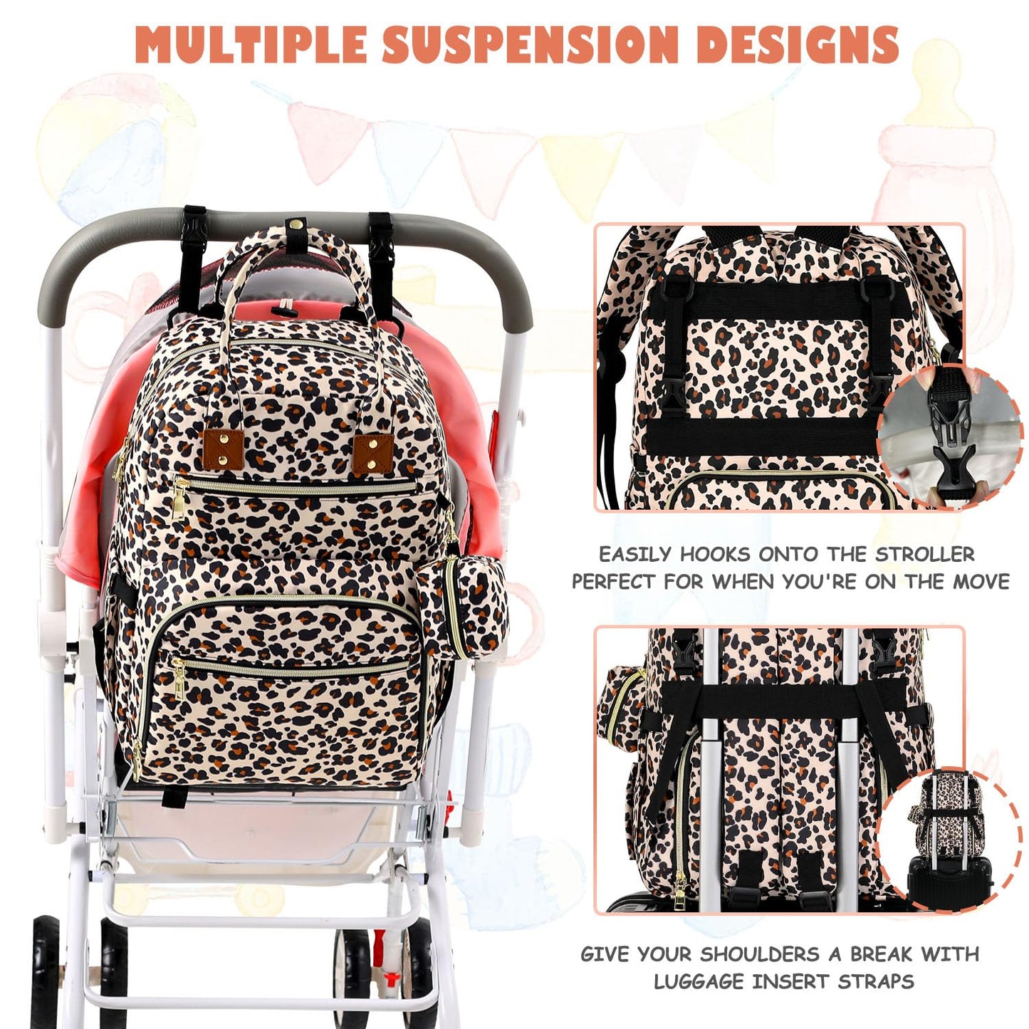 Baby Diaper Bag Backpack Travel Diaper Bags for Baby Girl Boy Large Capacity Baby Bag Backpack for Women Leopard Print