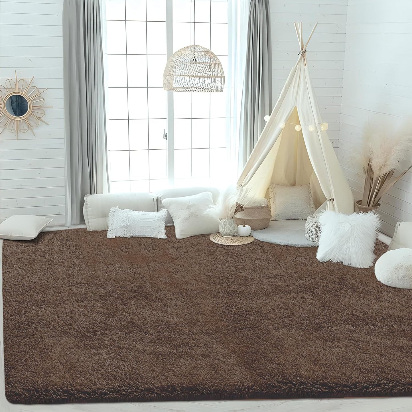 4x6 Area Rug for Living Room: Fluffy Shag Soft Washable Rugs Fuzzy Plush Indoor Carpet for Bedroom Nursery Playroom Dorm Kids Girls Boys Room (Coffee, 4'x6')