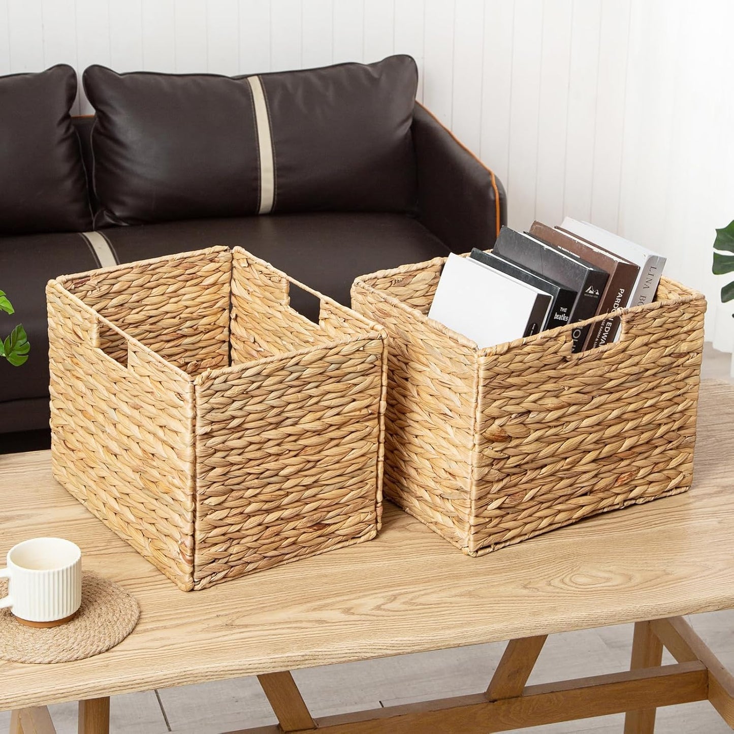 Storage Baskets,Wicker Baskets,Hyacinth Basket For Shelf,Folding 2 Packs Handmade Woven, Seagrass Baskets,Shelf Baskets For Storage Toys Books And Clothes and Other What You Want