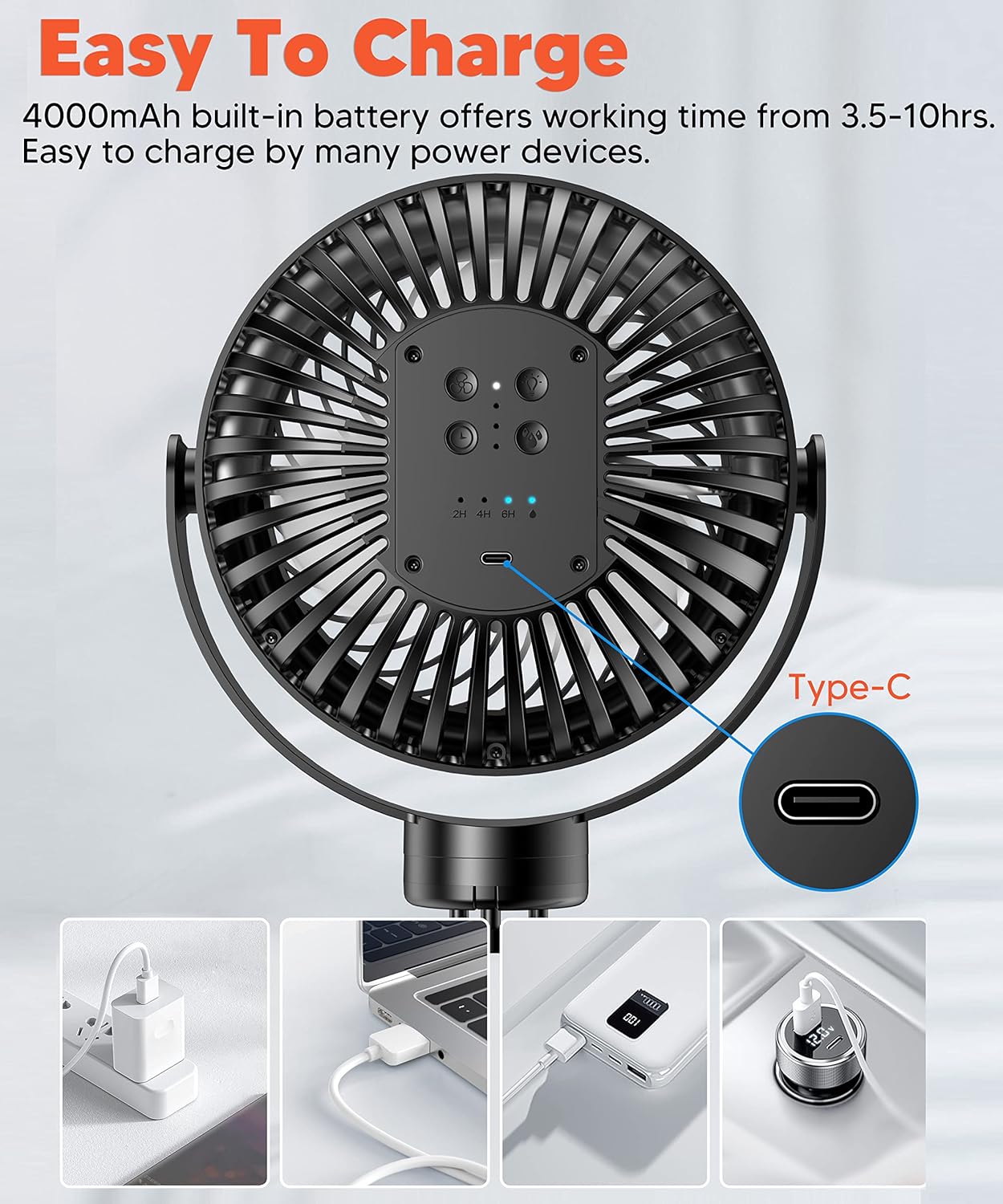 TYZU Portable 7 Inch Misting Fan with Flexible Tripod, 4 Speeds and Timer, Personal Handheld Fan for Baby, Office, Travel, Treadmill, Outdoors