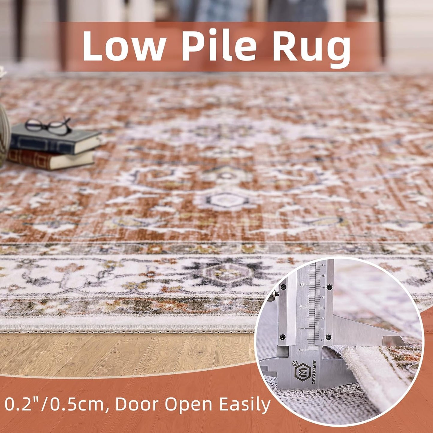 Deerly Large 5x8 Rugs for Dining Room Machine Washable Rugs Boho 5x8 Rug for Living Room Carpet Non-Slip Family & Pet Friendly Area Rugs Print Floor Rug(Border Brick Red 5x8ft)