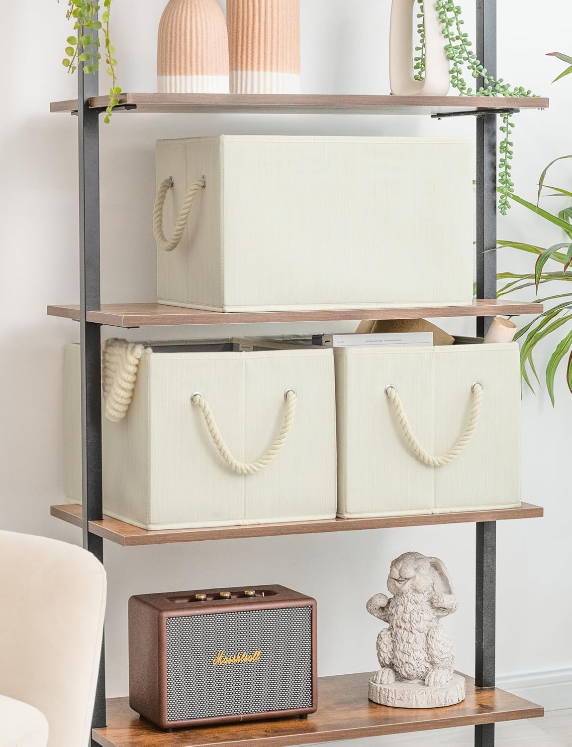 StorageWorks Storage Baskets for Shelves, Foldable Fabric Closet Storage Bins with Handles, Fabric Storage Bins Clothes Organizer, Beige, White & Ivory, 3-Pack, Extra Large