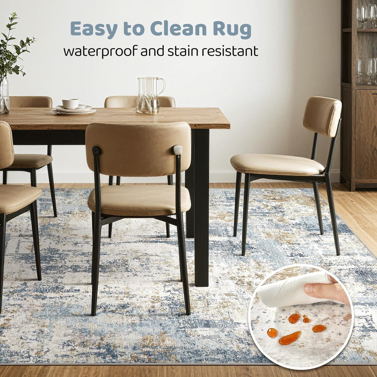 9x12 Area Rug Living Room: Washable Large Abstract Modern Soft Stain Resistant Indoor Floor Rugs Non Slip Accent Carpet for Bedroom Nursery Playroom Office Dining Room Dorm Home House- Blue