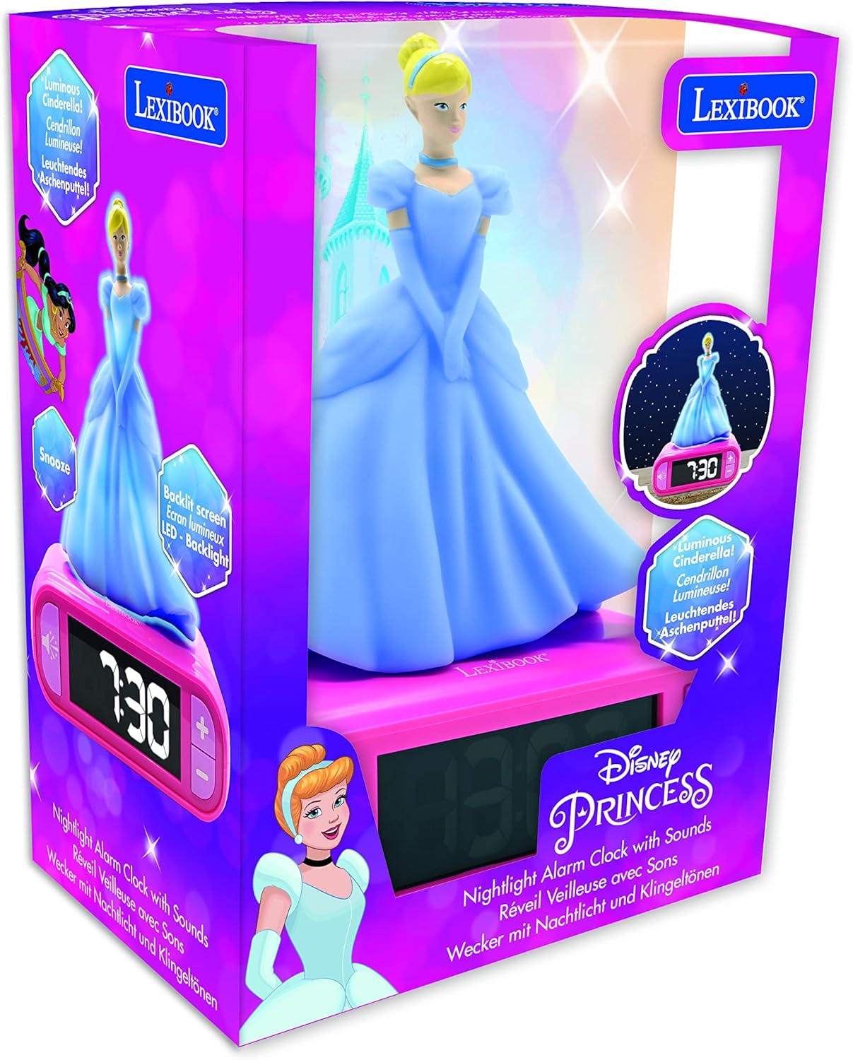 LEXiBOOK - Disney Princess Digital Alarm Clock for Kids with Night Light Snooze, Childrens Clock, Luminous Disney Princess, Pink Colour - RL800DP