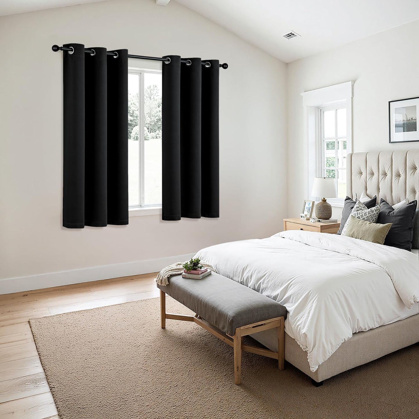 MIULEE Black Blackout Curtains - Bedroom Window Treatment Curtains Thermal Insulated Room Darkening Drapes for Living Room Kitchen Grommet Top Light Blocking Drapery, 40 x 50 Inches Long, 2 Panels