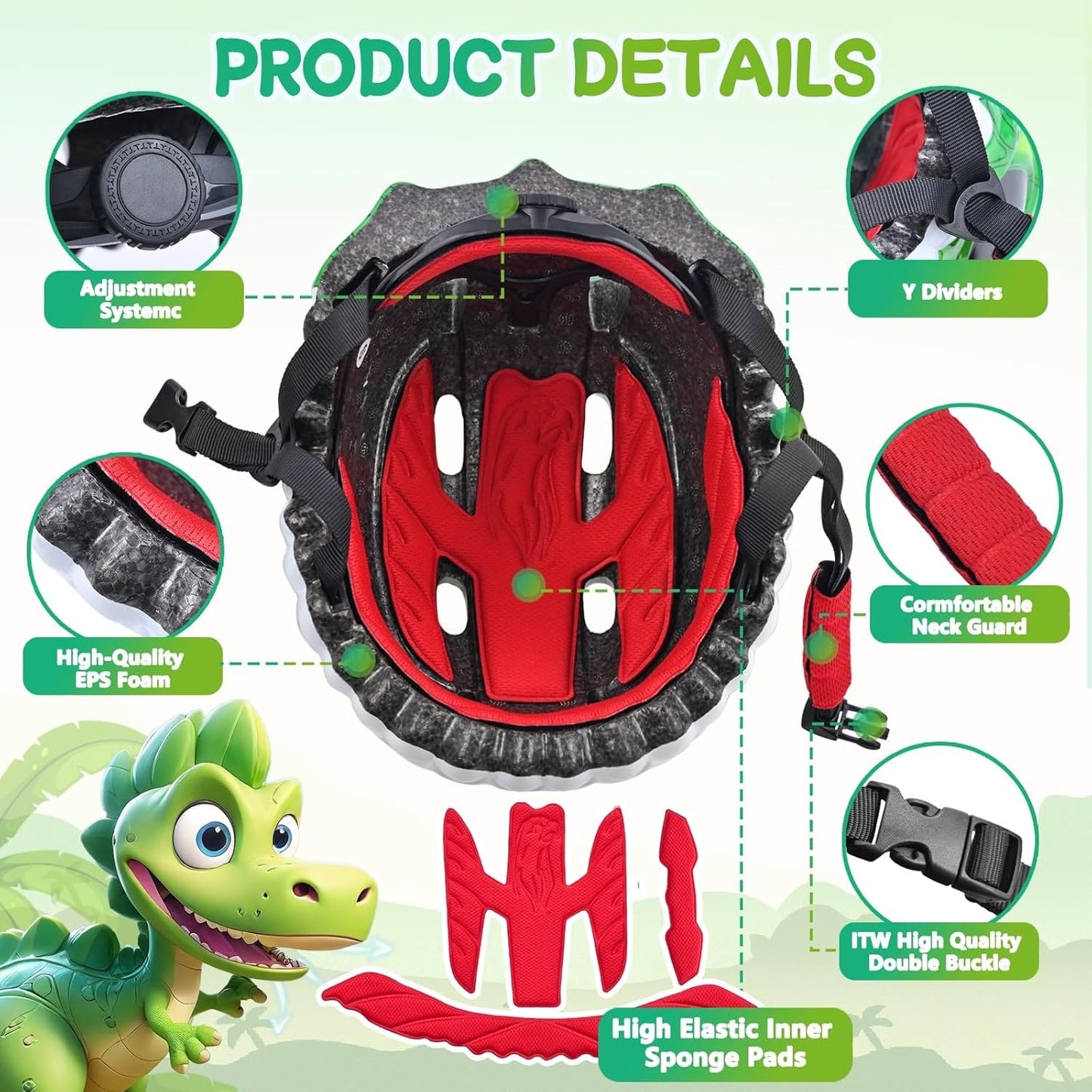 Toddler/Kids Bike Helmet Set for Boys Girls 3D Adjustable Kids Helmet Protective Gear Set Knee Elbow Wrist Pads and Multi-Sports Skateboard Scooter Cycling Roller Balance Bike