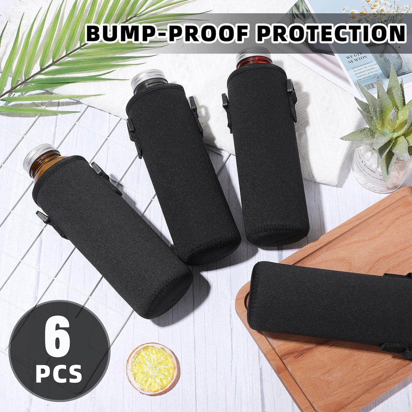 Rtteri 6 Pcs Neoprene Water Bottle Carrier Bag with Adjustable Shoulder Strap 32oz Insulator Water Bottle Cover Holder Cooler Sleeve for Stainless Steel/glass/plastic (Black)