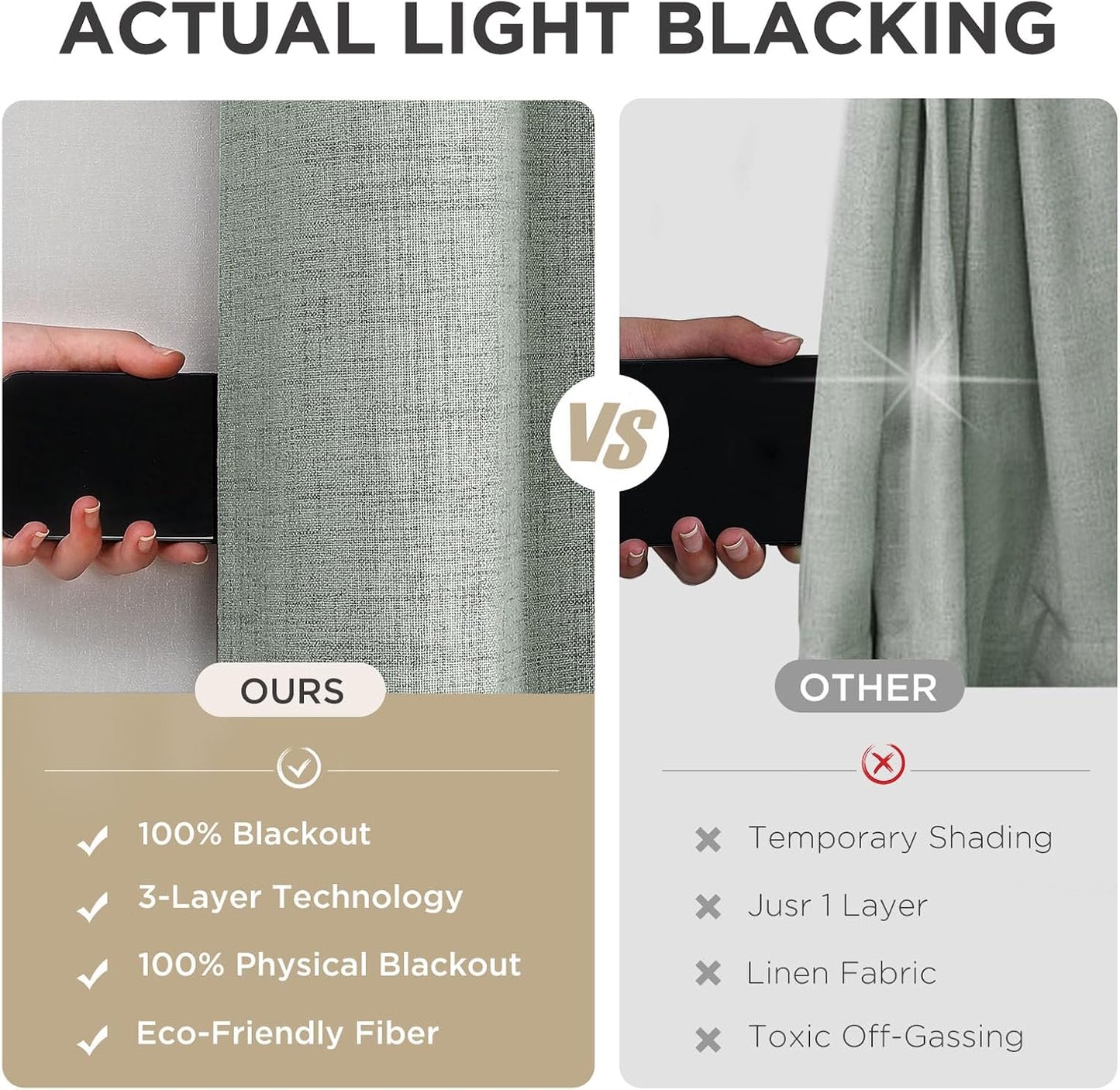 Joydeco Blackout Curtains 120 Inches Long 2 Panels Burg, Room Darkening Curtains for Bedroom, 100% Black Out Textured Thermal Drapes Privacy Protection 2 Panels Set(W52 x L120 Inch, Sage Green)