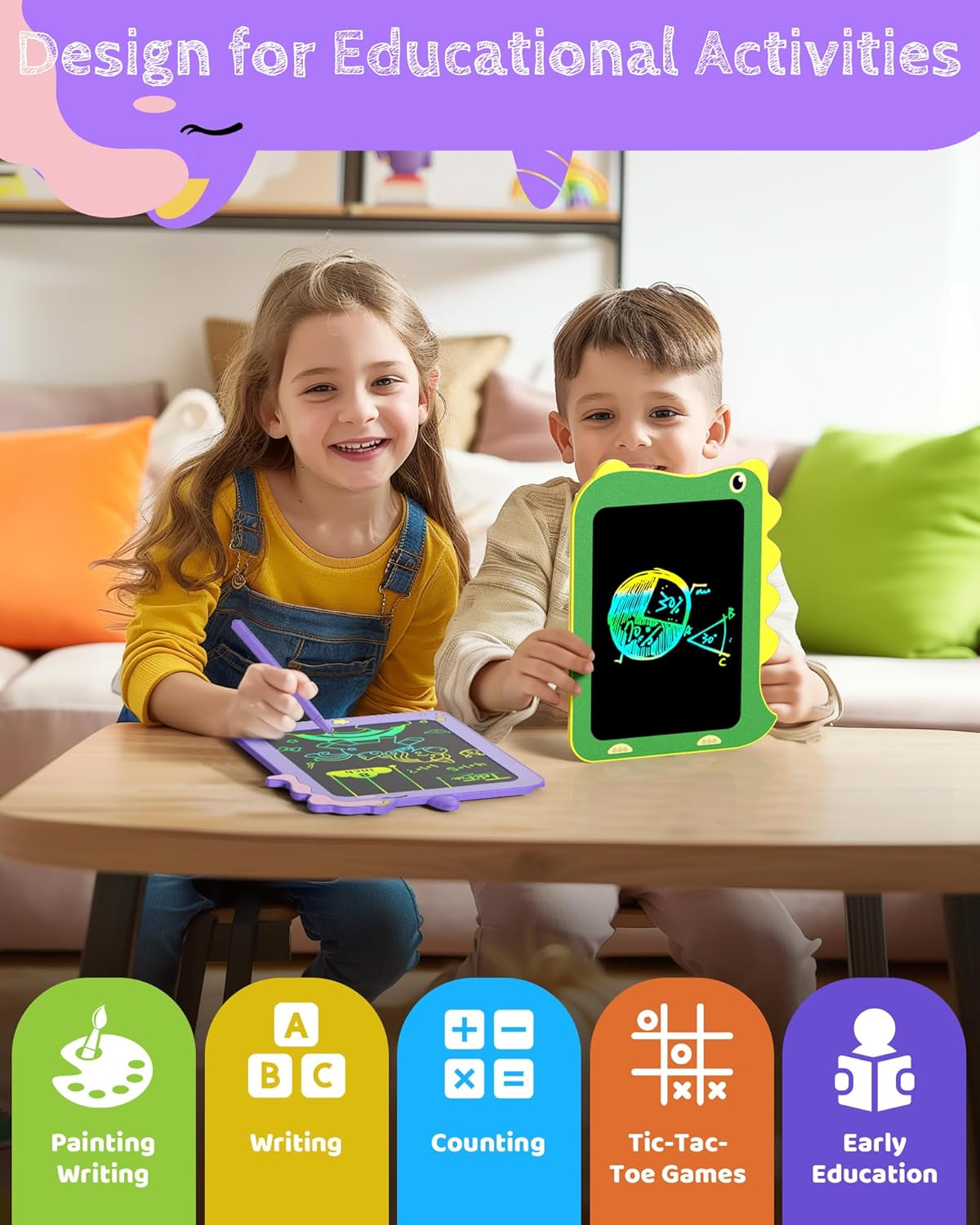 TEKFUN Birthday Gifts for Girls, 8.5inch Doodle Board, LCD Writing Tablet for Kids, Writing Pad Drawing Tablet, Travel Toys for 3 4 5 6 7 8 Year Old Boys Girls Birthday Christmas Gifts(Purple)