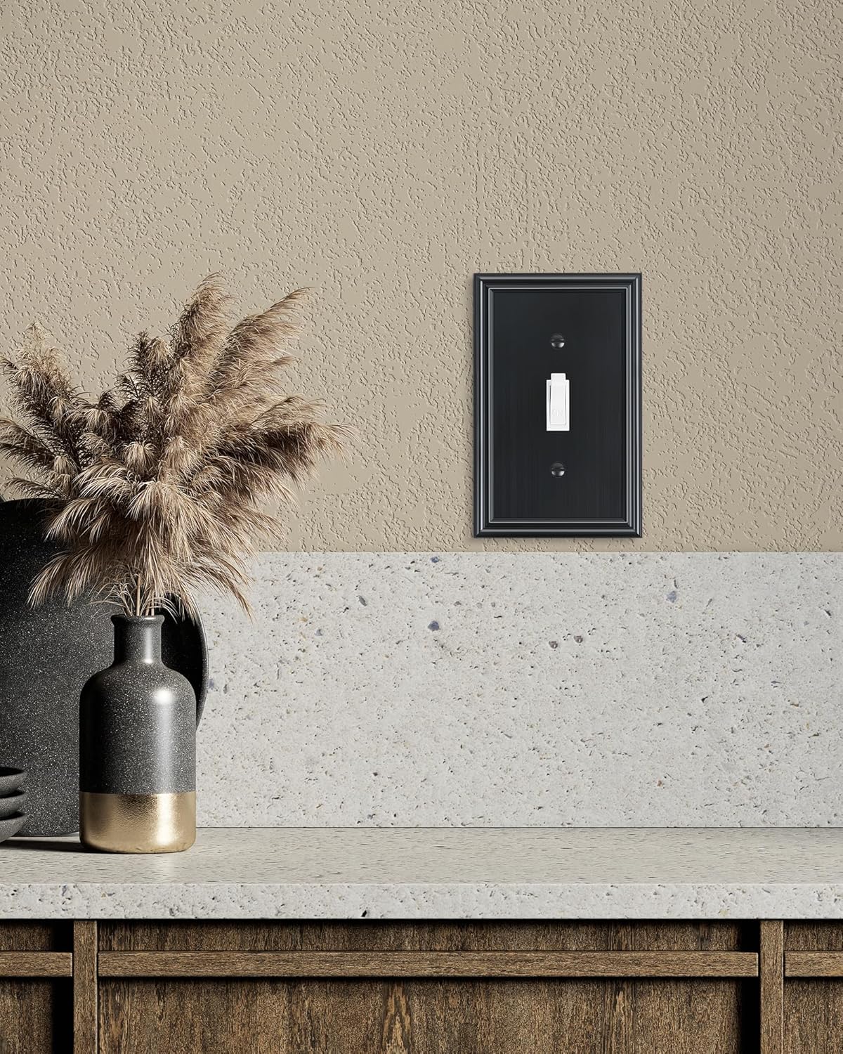 6-Pack Single Toggle Light Switch Cover Plate, Durable Solid Zinc Alloy Decorative Switch Plate Covers, Black 1 Gang Wall Plate, Corrosion Resistant