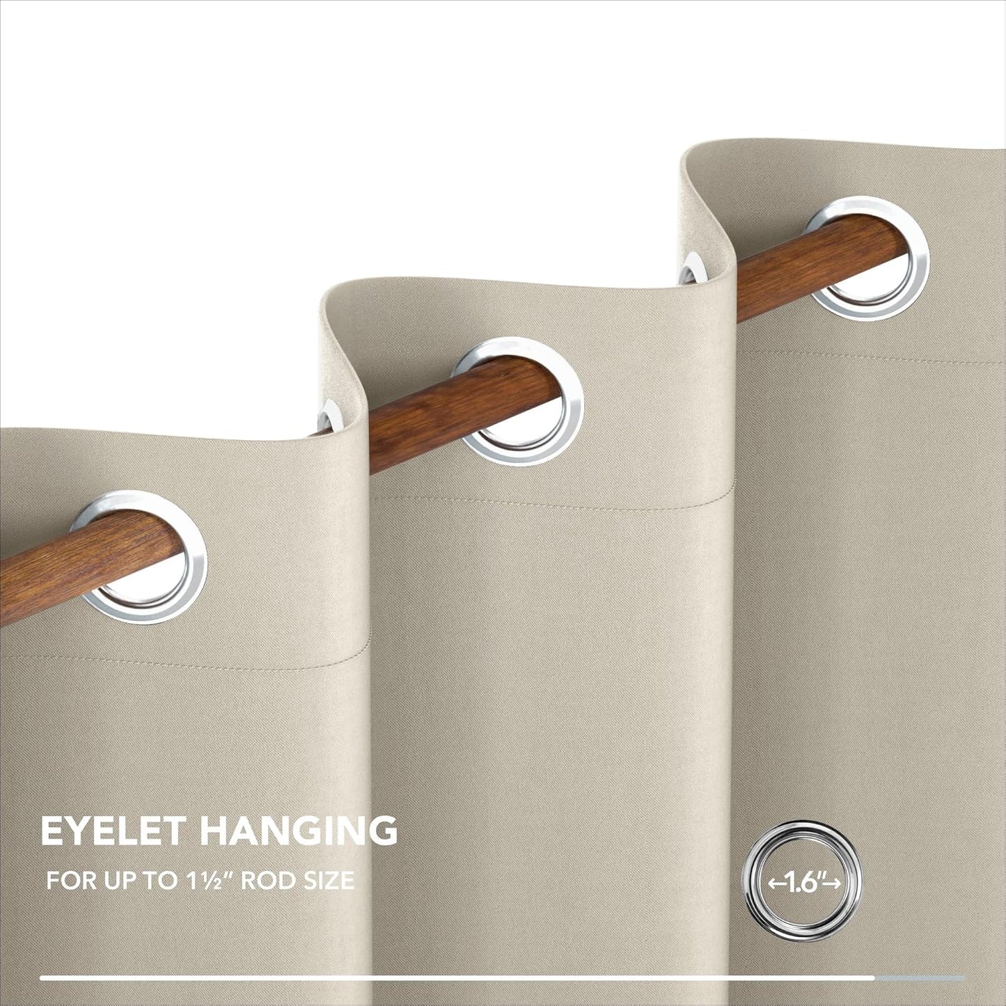 Deconovo Blackout Curtains, Room Darkening Thermal Insulated Window Drapes, Noise Reducing, Grommet Top, 2 Panels 38W x 72L Inch Machine Washable for Bedroom Living Room Nursery Light Beige