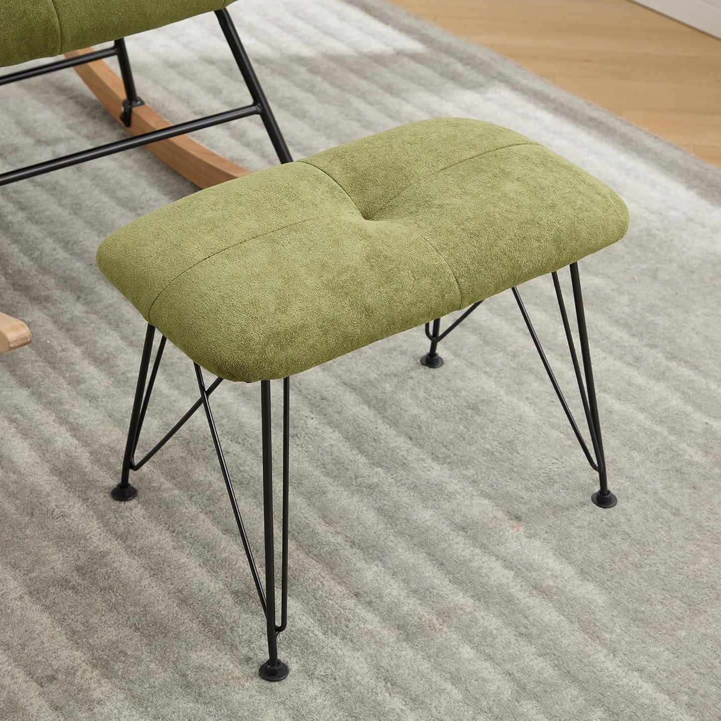 KEEZY Nursery Rocking Chair with Stool Upholstered Glider Rocker Rocking Accent Chair Padded Seat with High Backrest Armchair Comfy Side Chair for Living Room Bedroom Offices (Green)