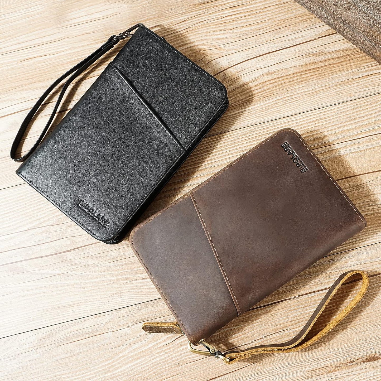 Polare Full Grain Leather Passport Holder Cover Case for Men and Women RFID Blocking Family Travel Wallet Holds 6 Passports