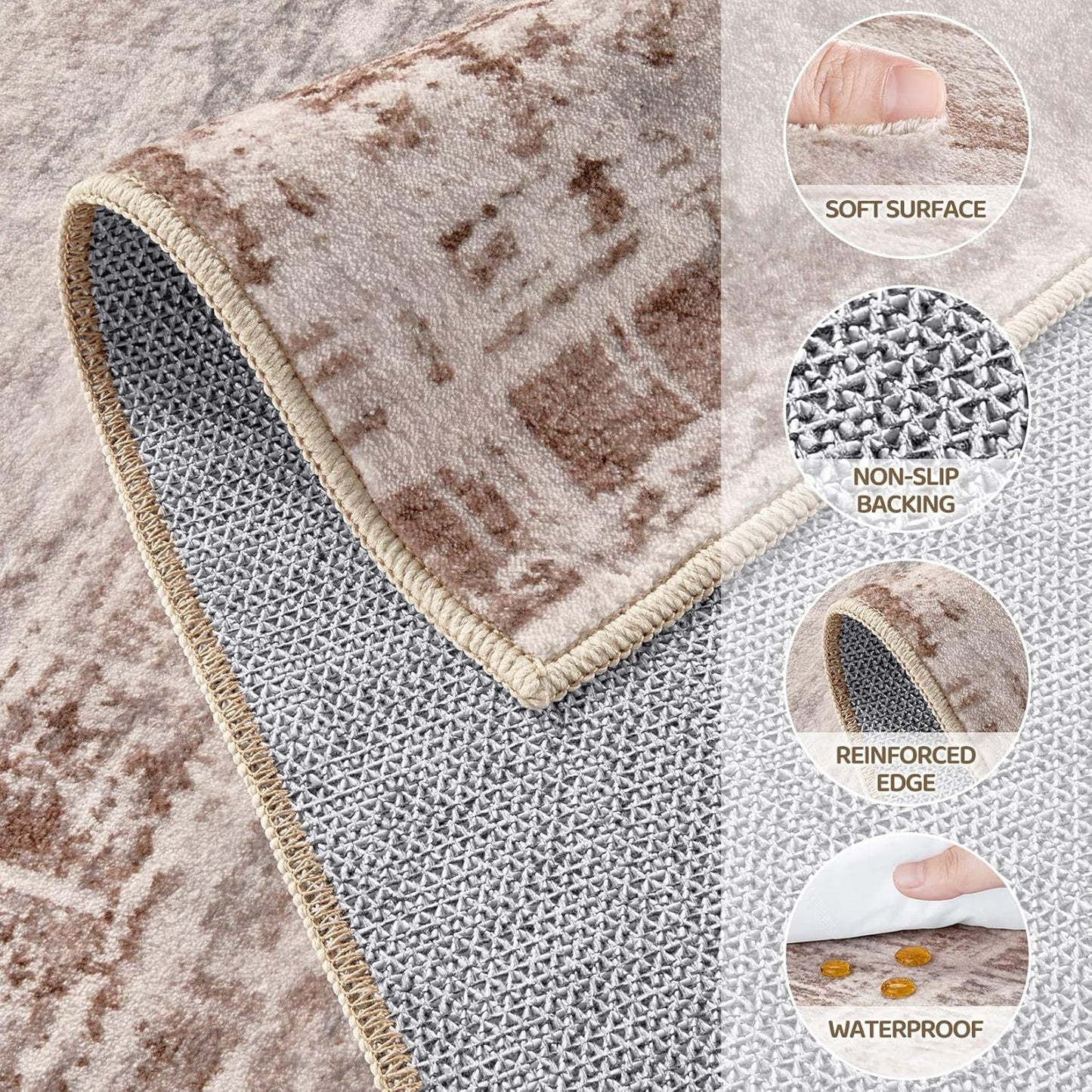 Area Rug for Living Room: 3x5 Washable Neutral Abstract Modern Soft Rugs Non Slip Indoor Floor Stain Resistant Carpet for Bedroom Dining Room Office Nursery - Red Brown