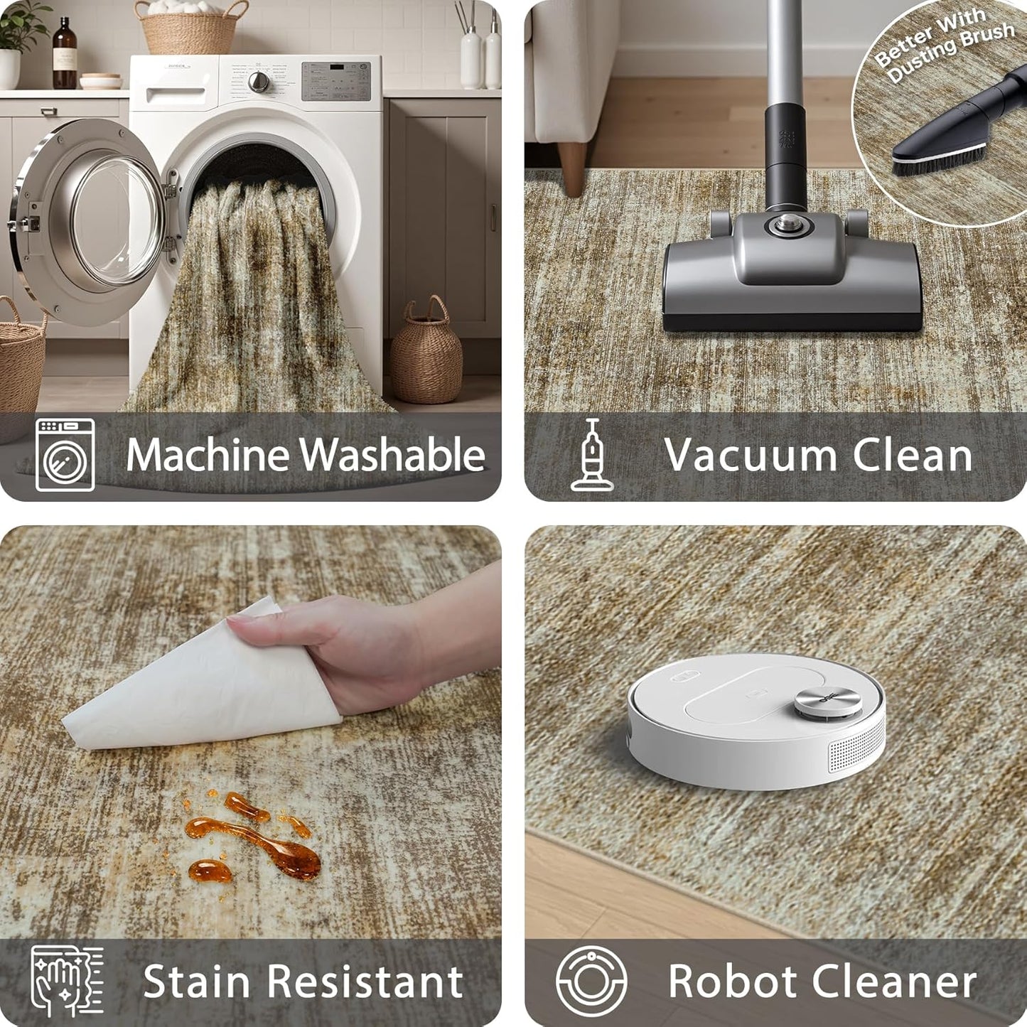 10x14 Area Rugs for Living Room: Soft Abstract Large Area Rug Non-Shedding Anti-Skid Stain Resistant Indoor Floor Modern Washable Rugs for Bedroom Dining Room Nursery Farmhouse Home Office-Brown