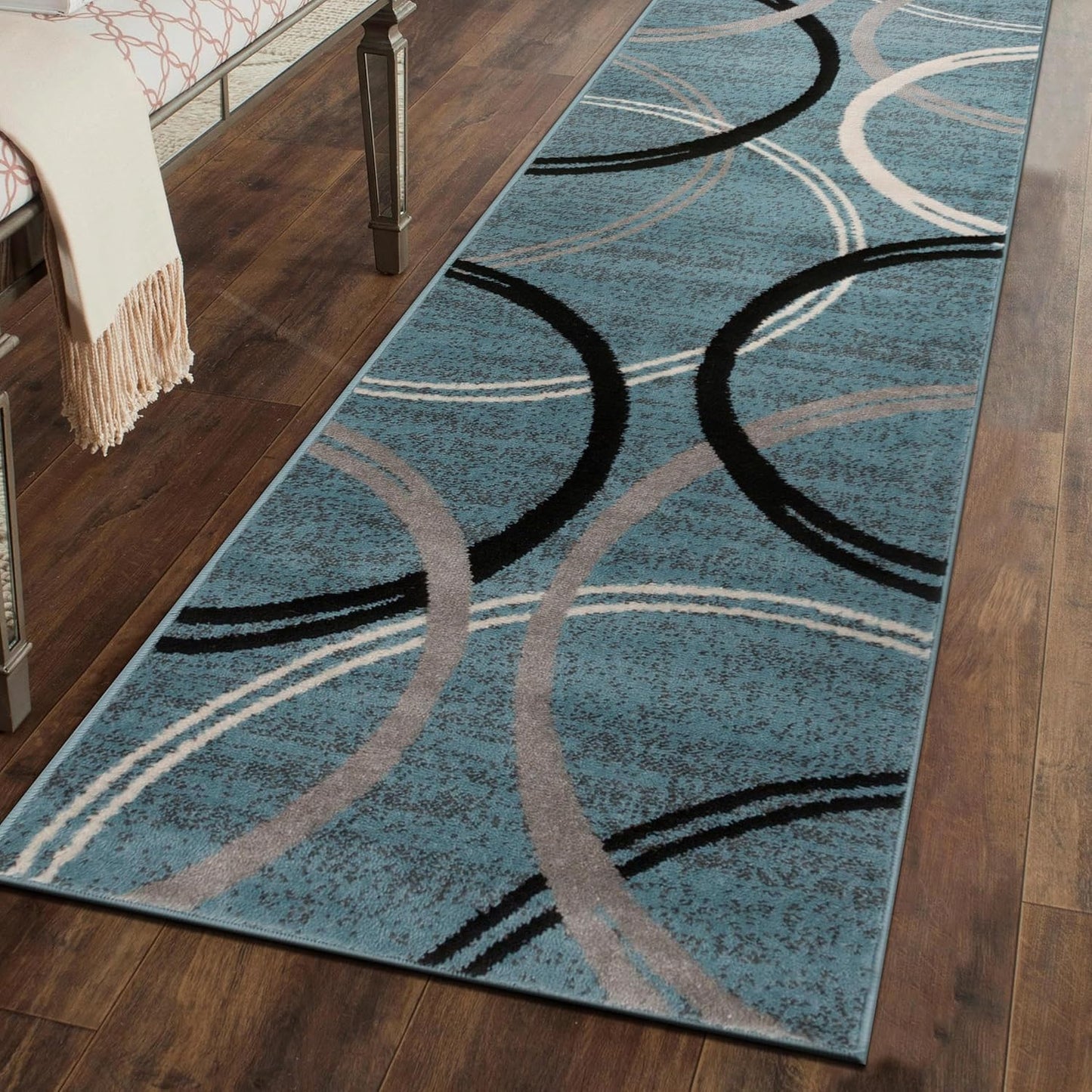 Rugshop Modern Wavy Circles Design Runner Rug 2'7" x 8' Blue